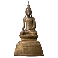 Late 18th Century Antique bronze Burmese Shan Buddha in Bhumisparsha Mudra
