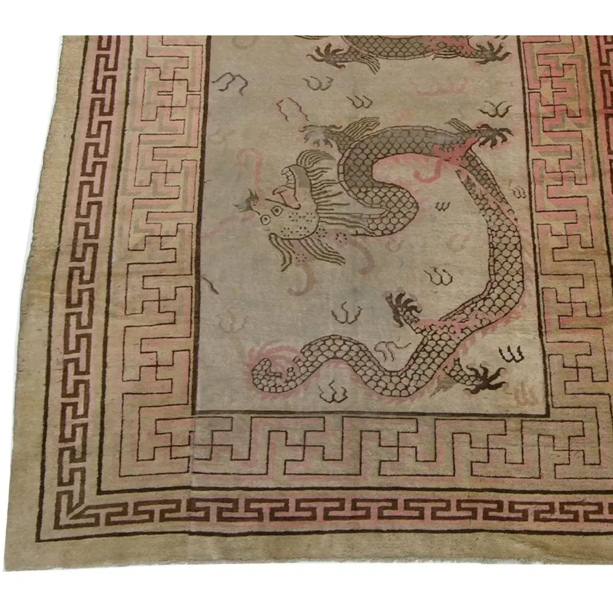Chinese Export Late 18th Century Antique Dragon Design Chinese Rug 11'9'' X 7'3'' For Sale