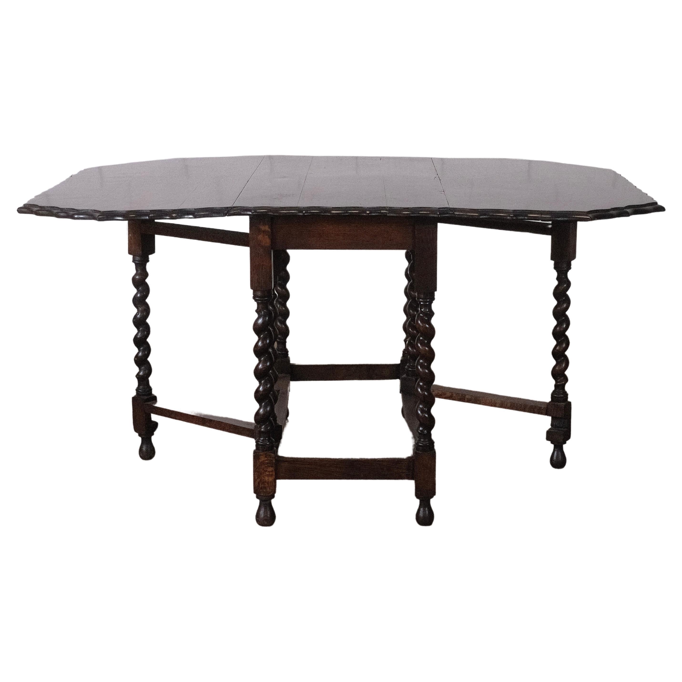 Late 18th Century Antique English Oak Barley Twist Gate Leg Table For Sale