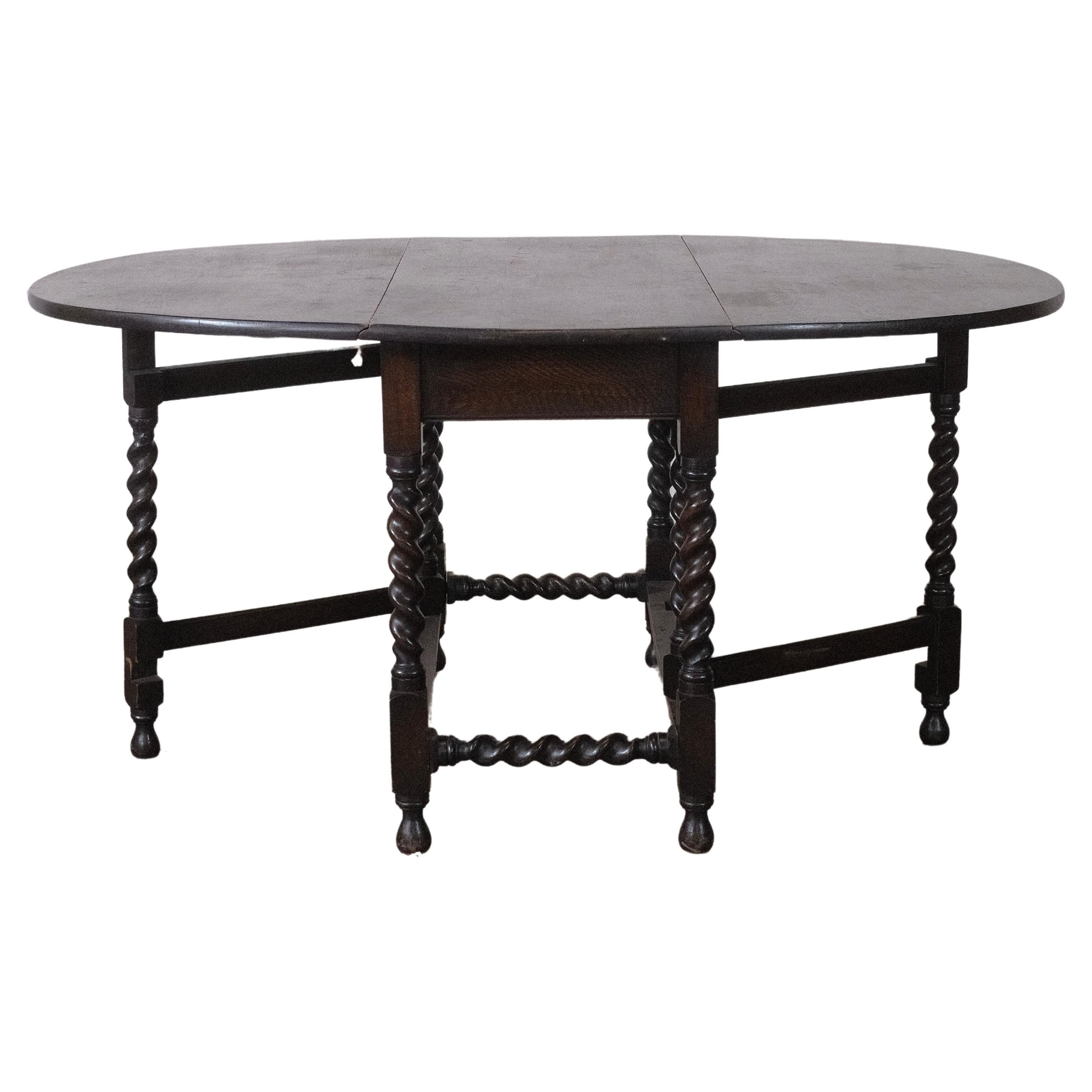 Fin du 18e siècle, table ancienne en chêne Oak Oak Twist Gate Leg