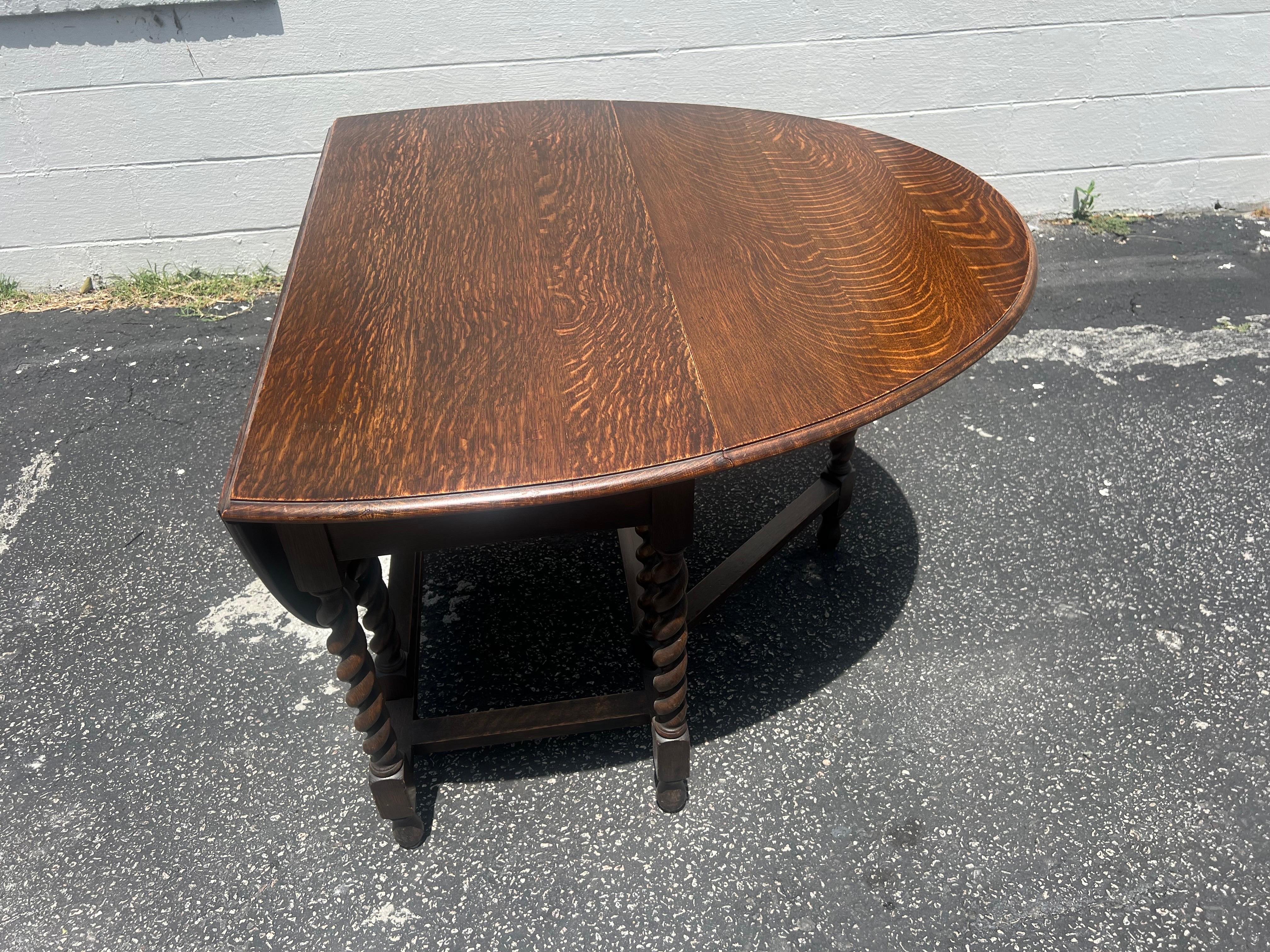 Late 18th Century Antique English Oak Barley Twist Gateleg Table 2