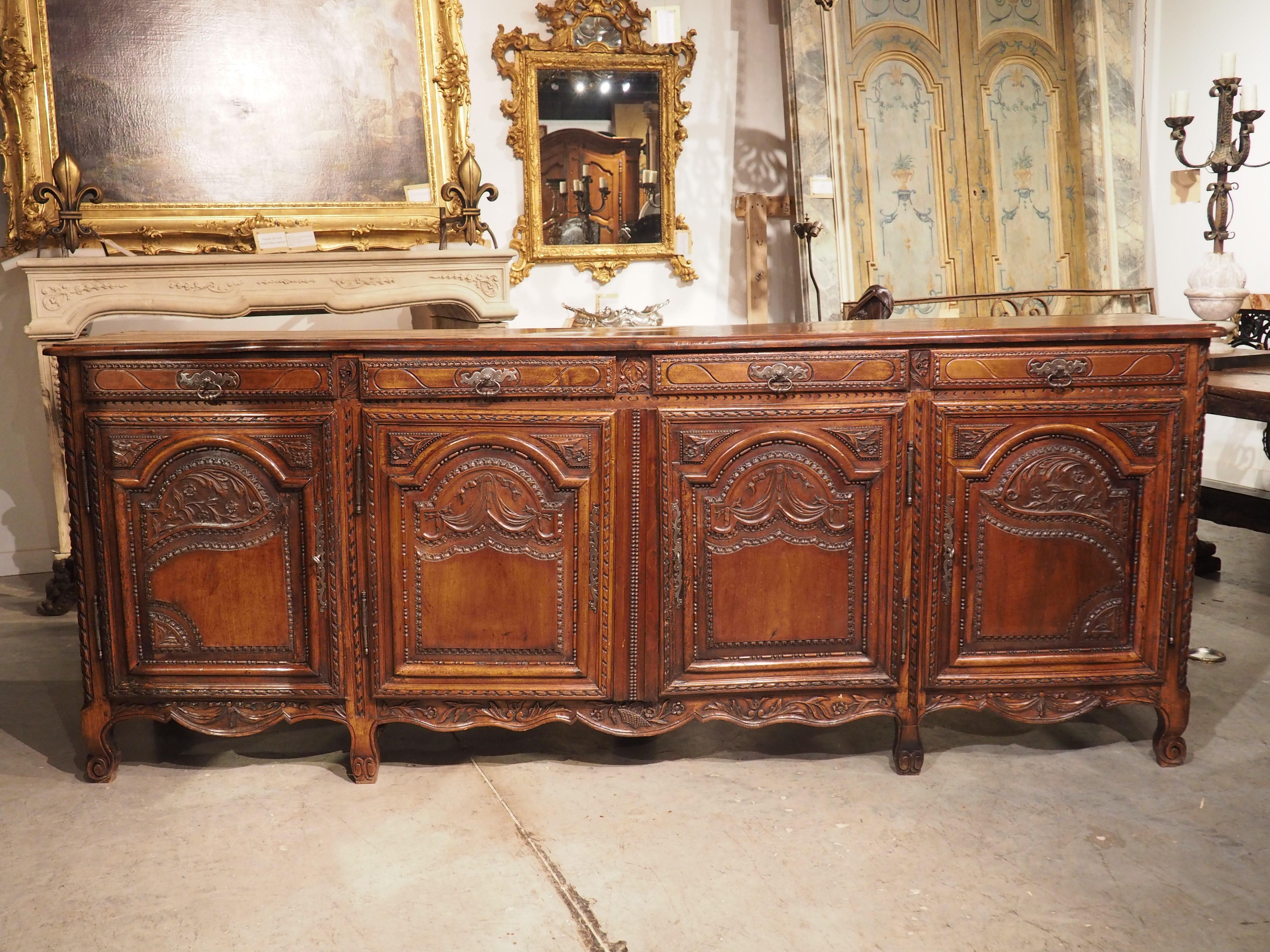 Hand-Carved Late 18th Century Antique French Four-Door Enfilade Buffet