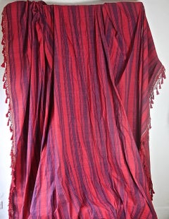 Late 18th Century Antique French Indigo and Woven Red Striped Large Curtain