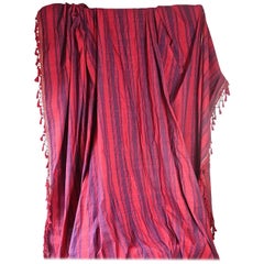 Late 18th Century Antique French Indigo and Woven Red Striped Large Curtain
