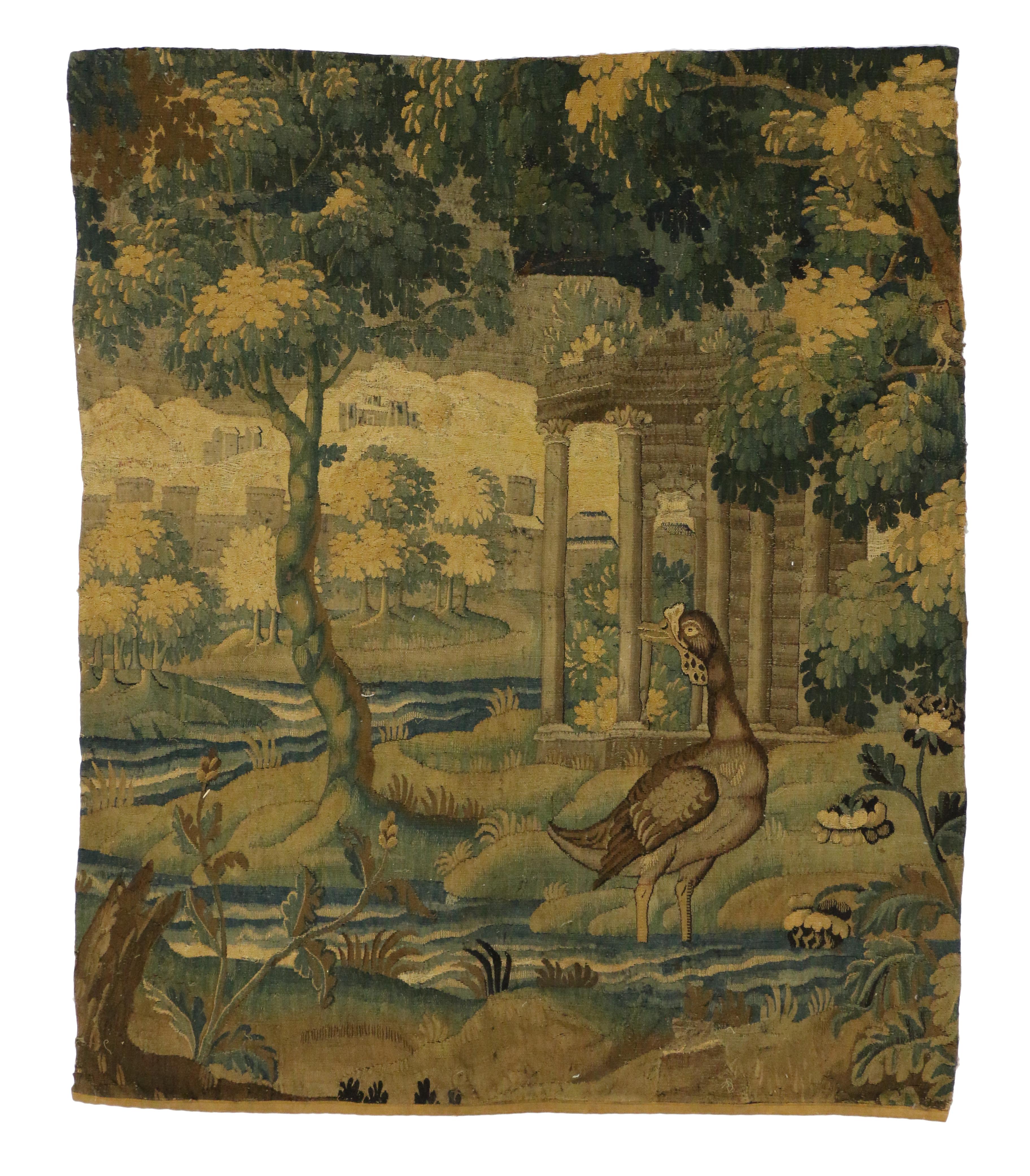 Wool Late 18th Century Antique French Verdure Tapestry Wall Hanging
