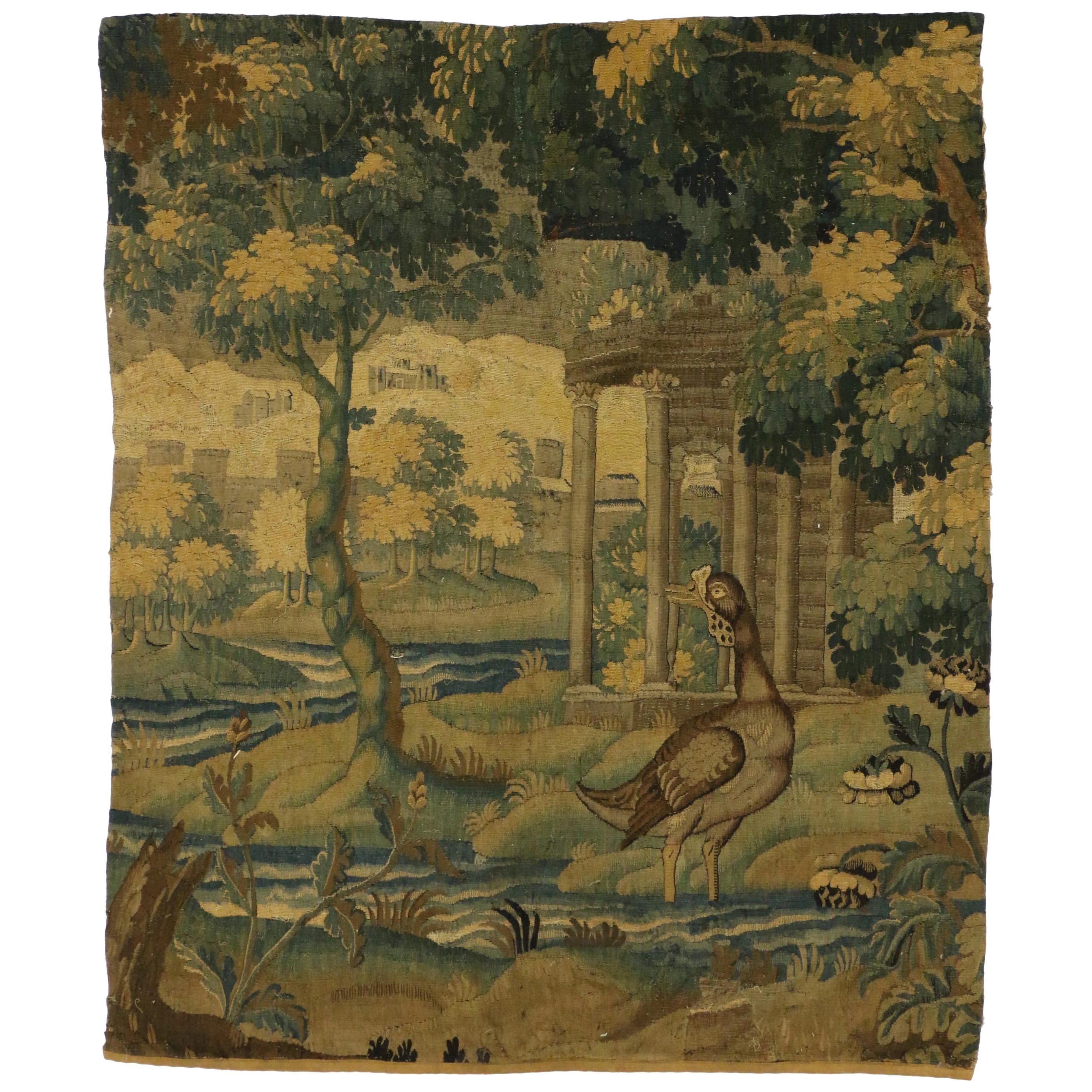 Late 18th Century Antique French Verdure Tapestry Wall Hanging