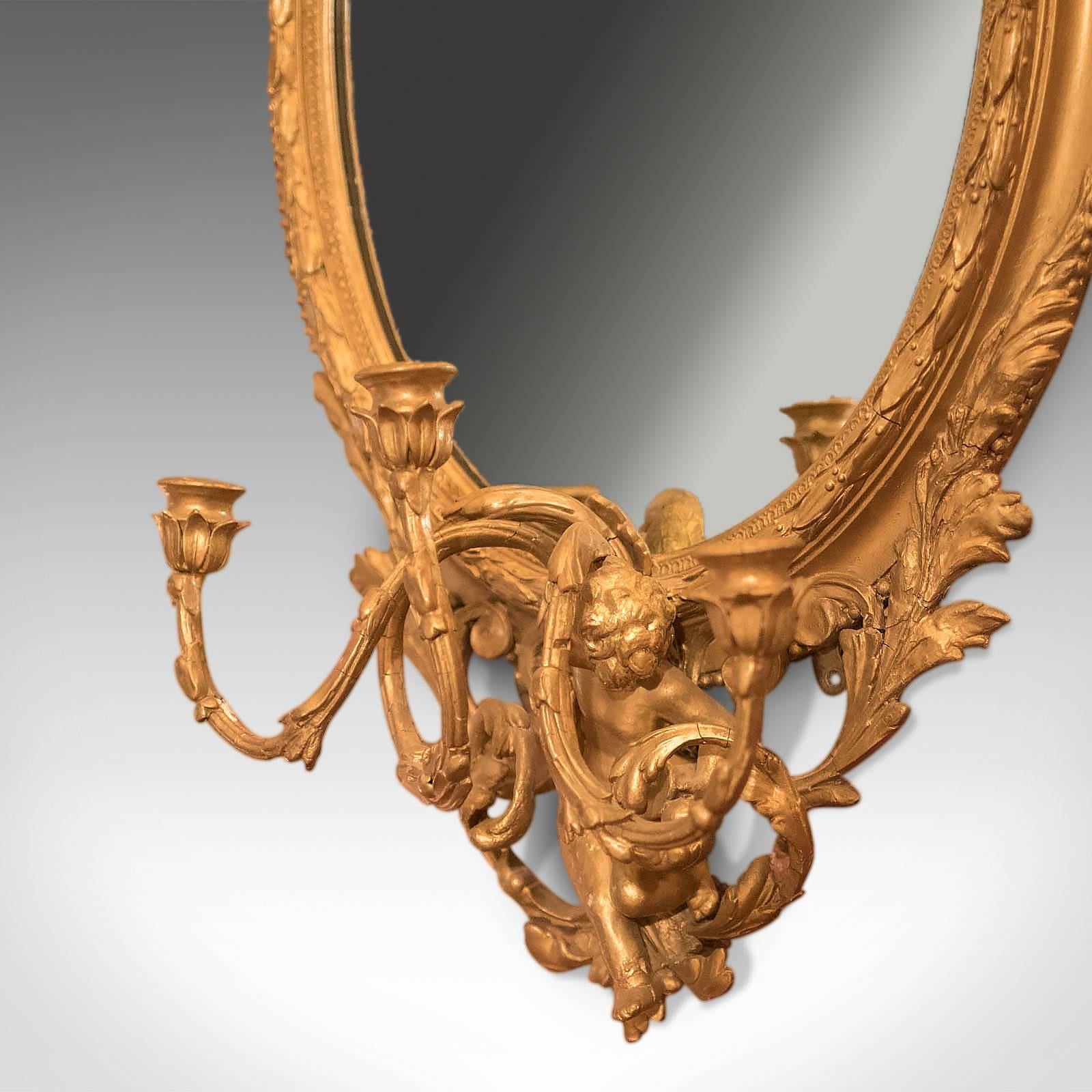 Rococo Late 18th Century Antique Girandole Gilt Gesso Mirror