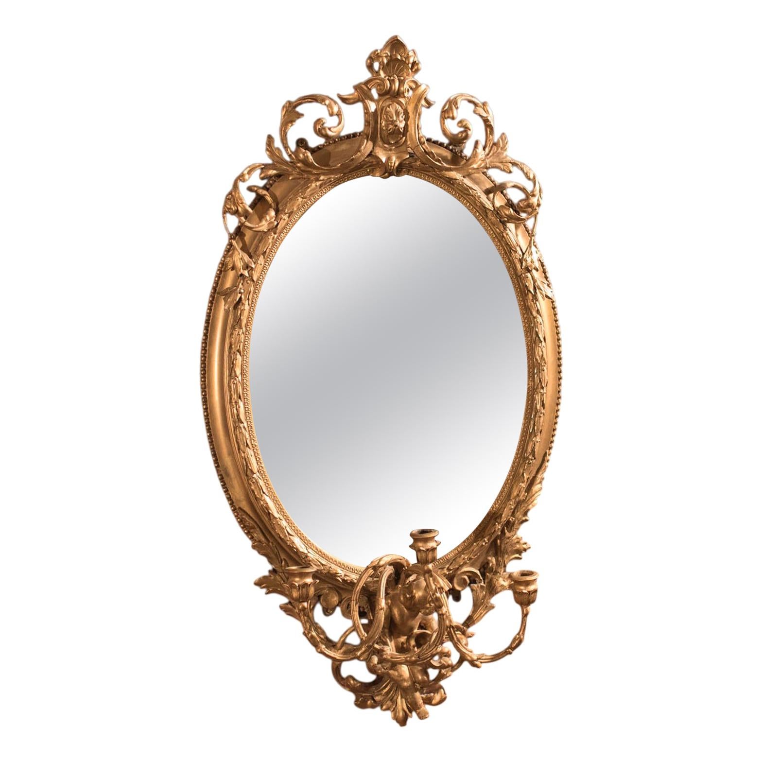 Late 18th Century Antique Girandole Gilt Gesso Mirror