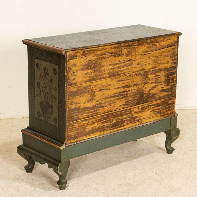 Wood Late 18th Century Antique Original Green Painted Small Chest of Drawers Nightsta
