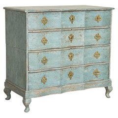 Late 18th Century Antique Rococo Oak Chest of Drawers Dresser Painted Blue