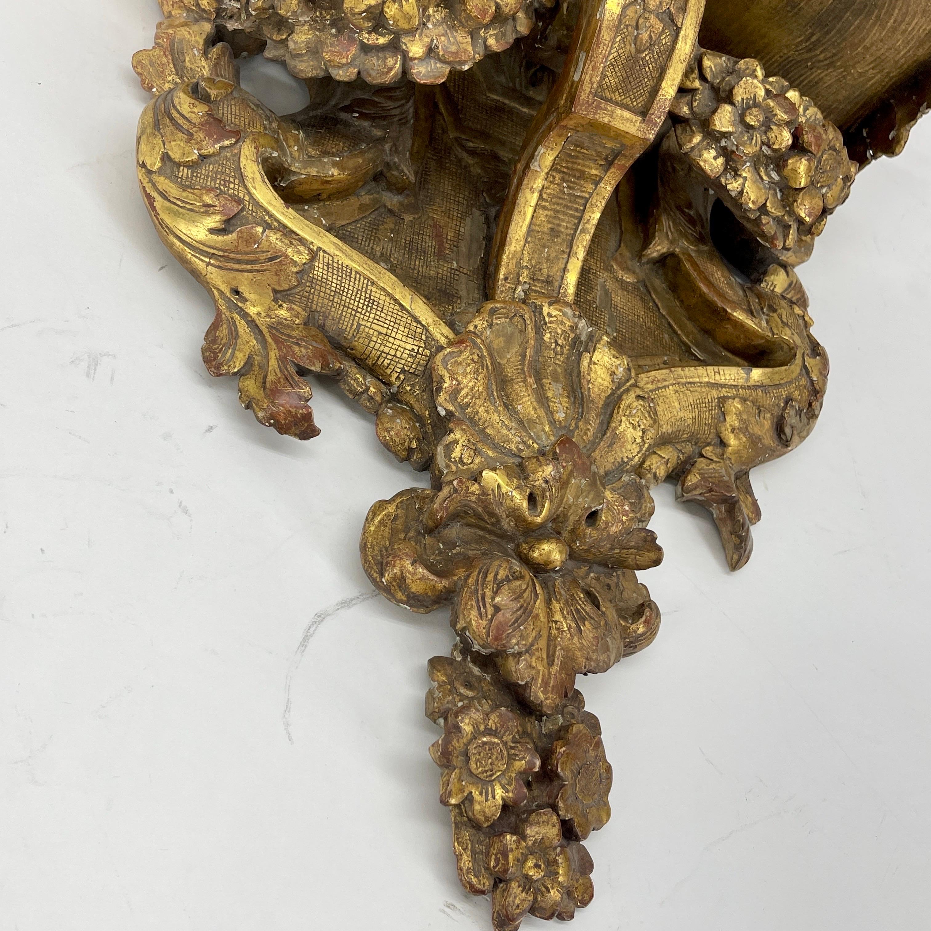 Late 18th Century Architectural Gilded Wall Fragment Shelf, Italy For Sale 11