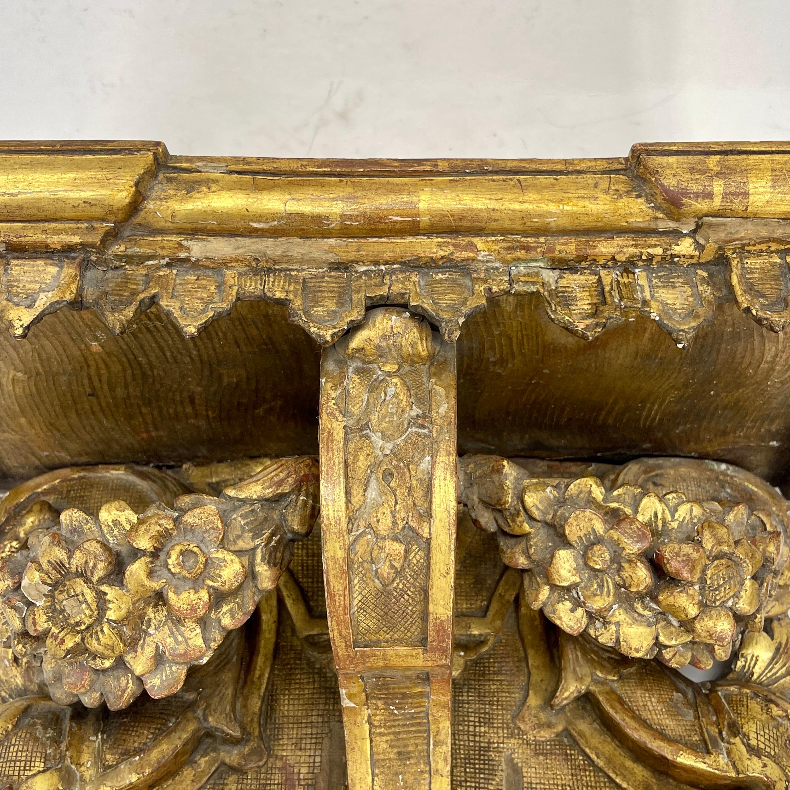 Late 18th Century Architectural Gilded Wall Fragment Shelf, Italy For Sale 12