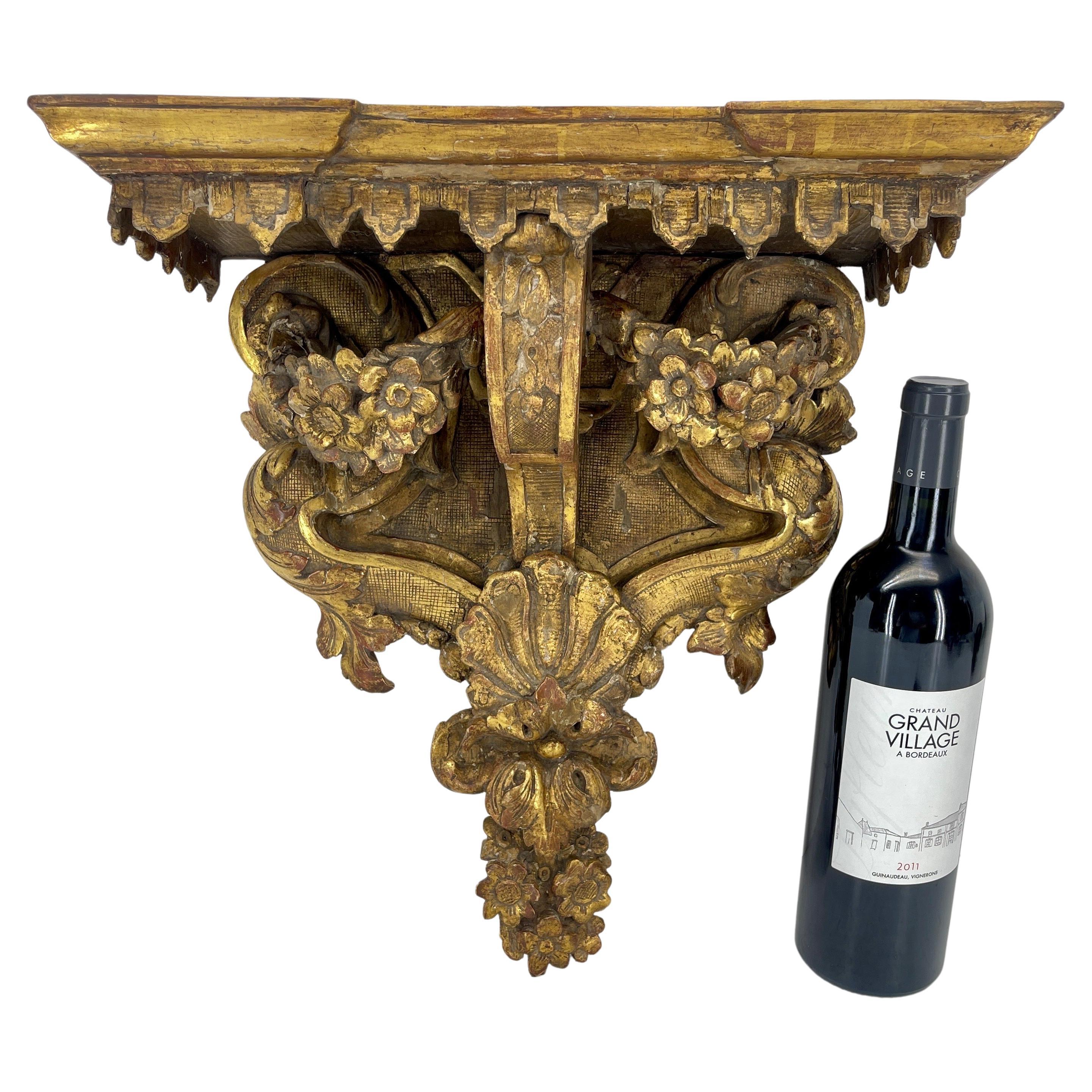 Italian Late 18th Century Architectural Gilded Wall Fragment Shelf, Italy For Sale