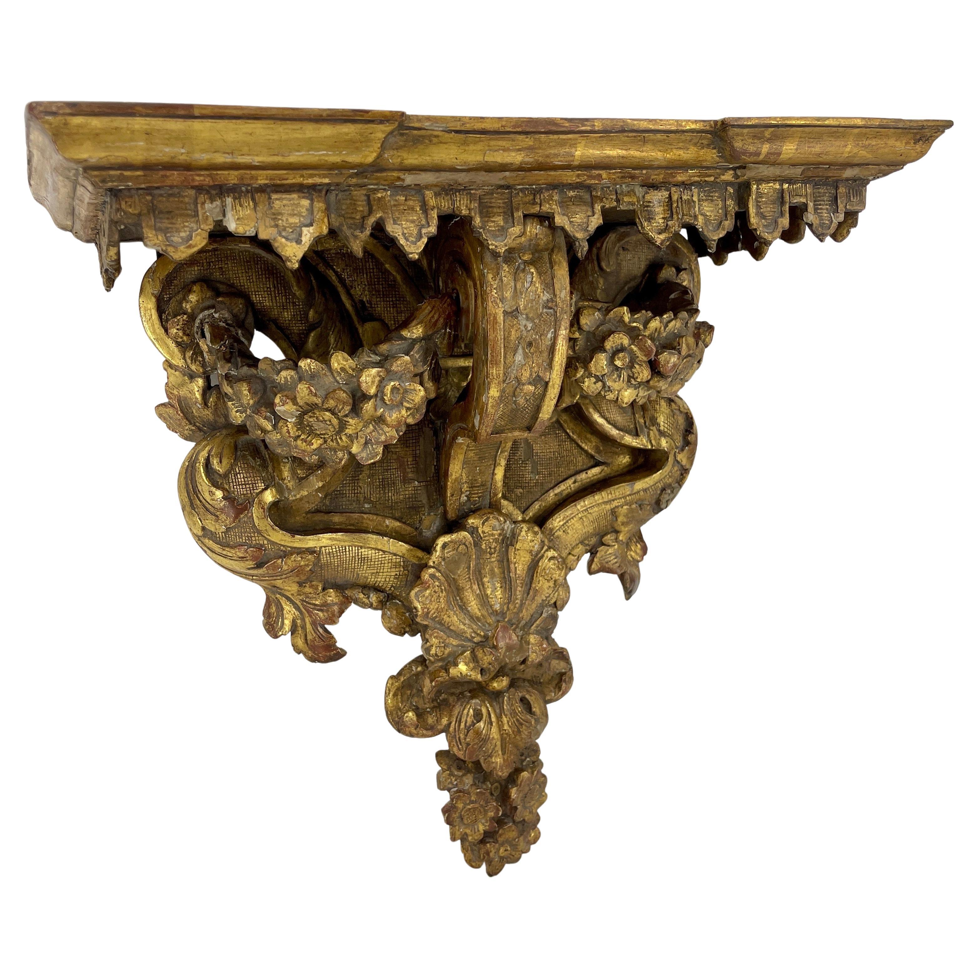 Gilt Late 18th Century Architectural Gilded Wall Fragment Shelf, Italy For Sale