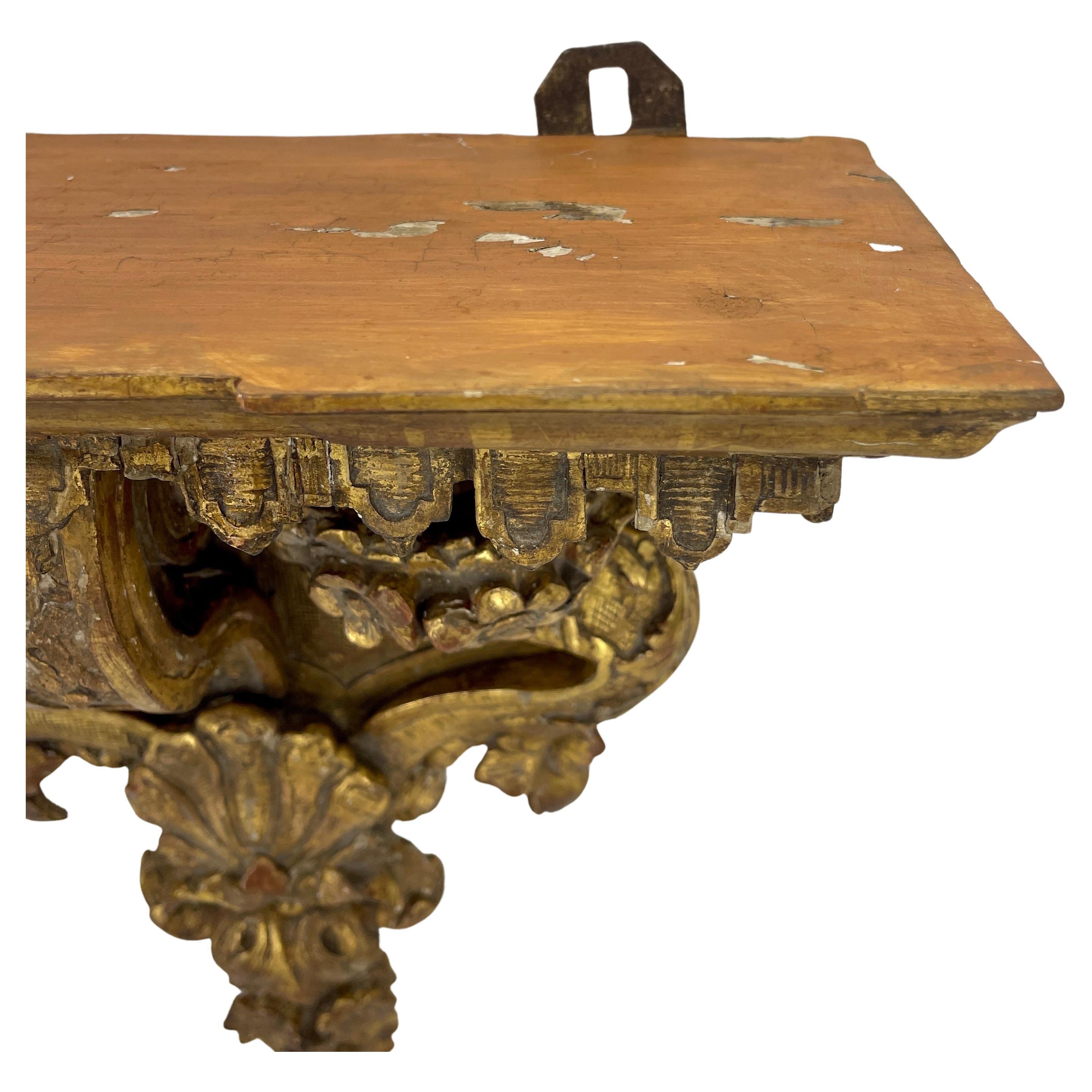 Late 18th Century Architectural Gilded Wall Fragment Shelf, Italy For Sale 1