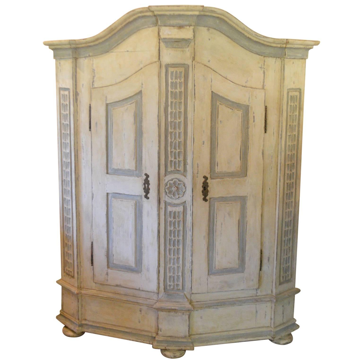 19th Century Round Painted Wood Container from Alsace For Sale at 1stDibs