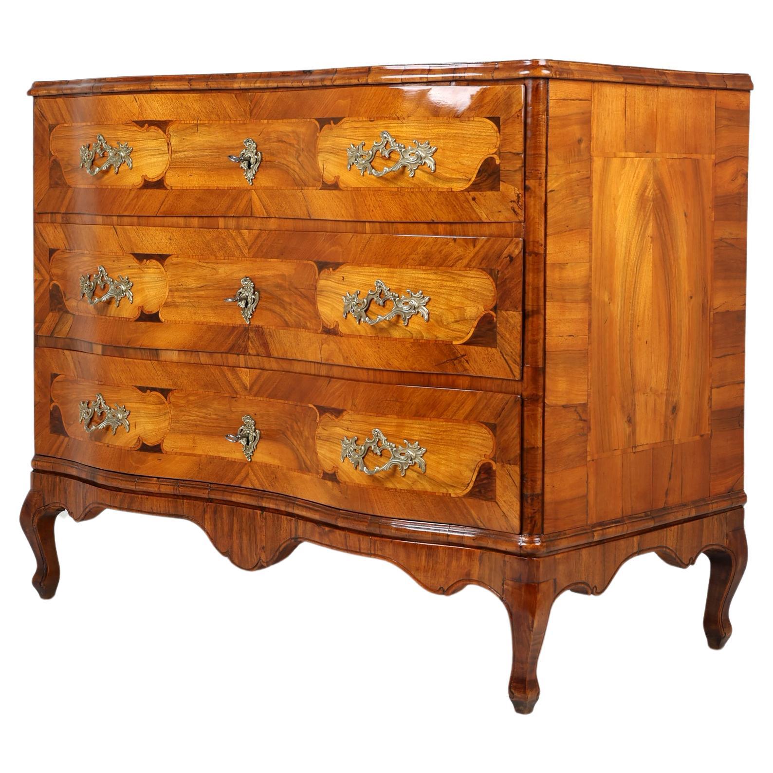 Late 18th Century Baroque Commode with Burl Walnut For Sale