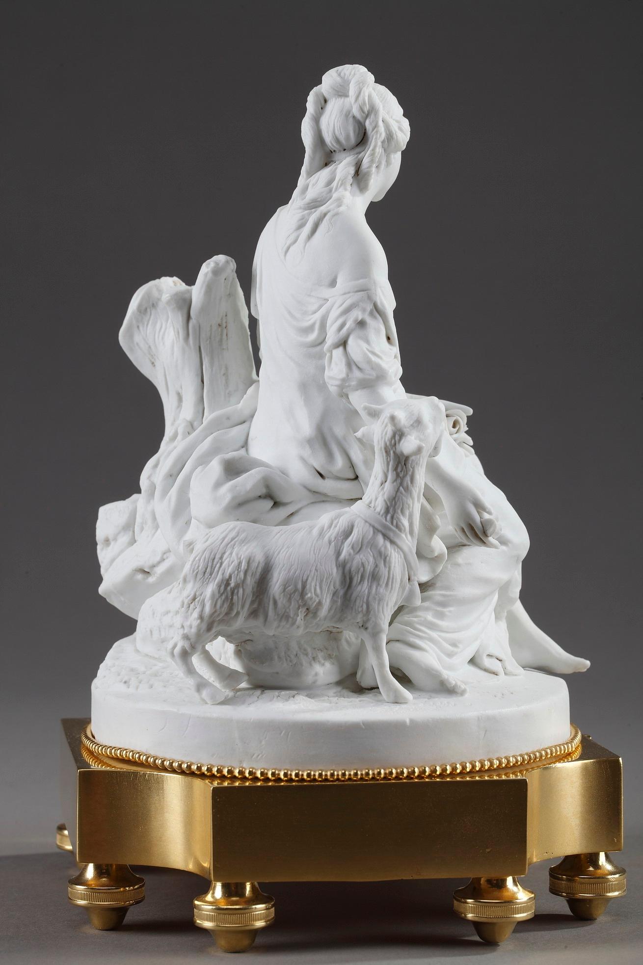 Late 18th Century Bisque Porcelain Figural Group, Young Woman with Goat In Good Condition In Paris, FR