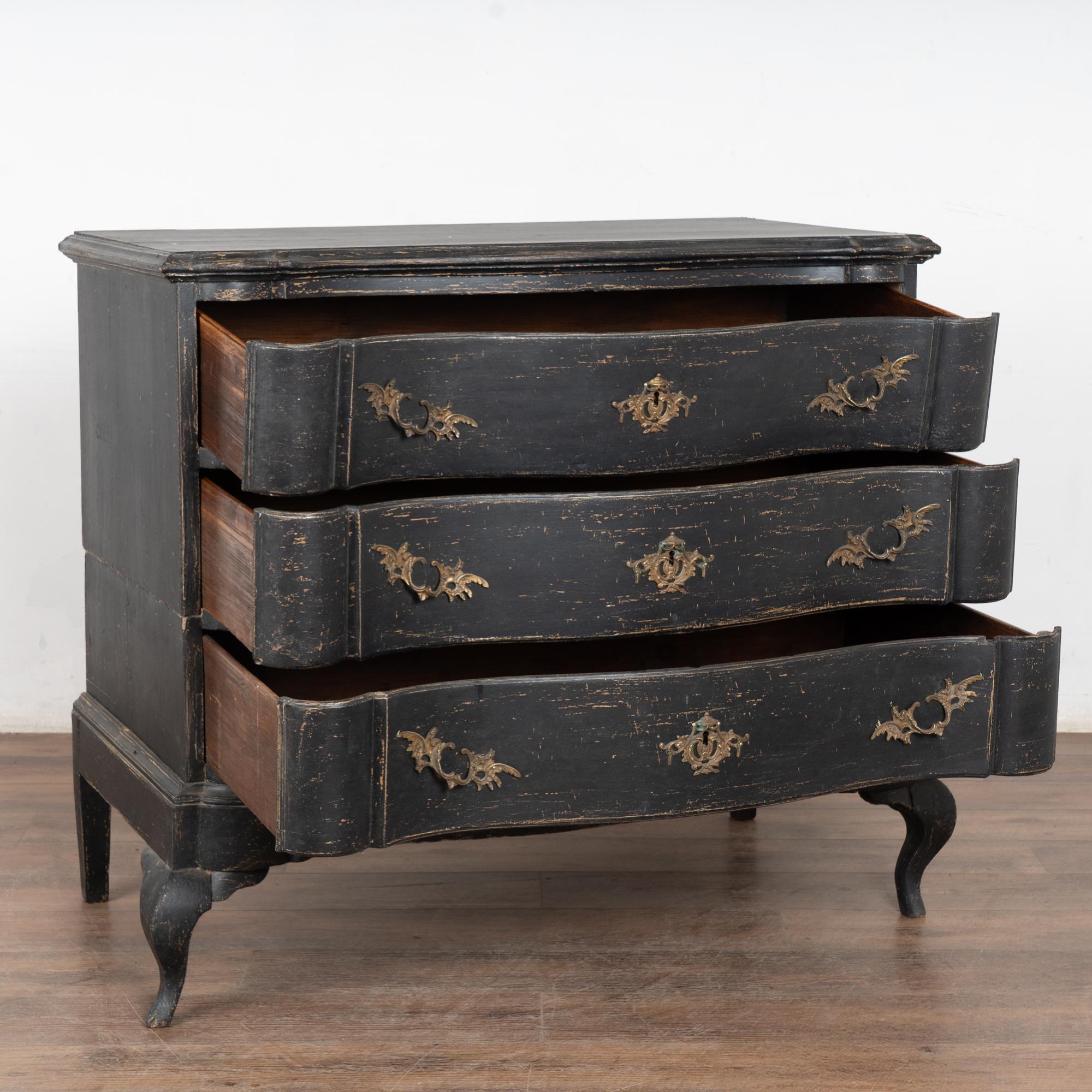 Rococo Late 18th Century Black Chest of Three Drawers For Sale