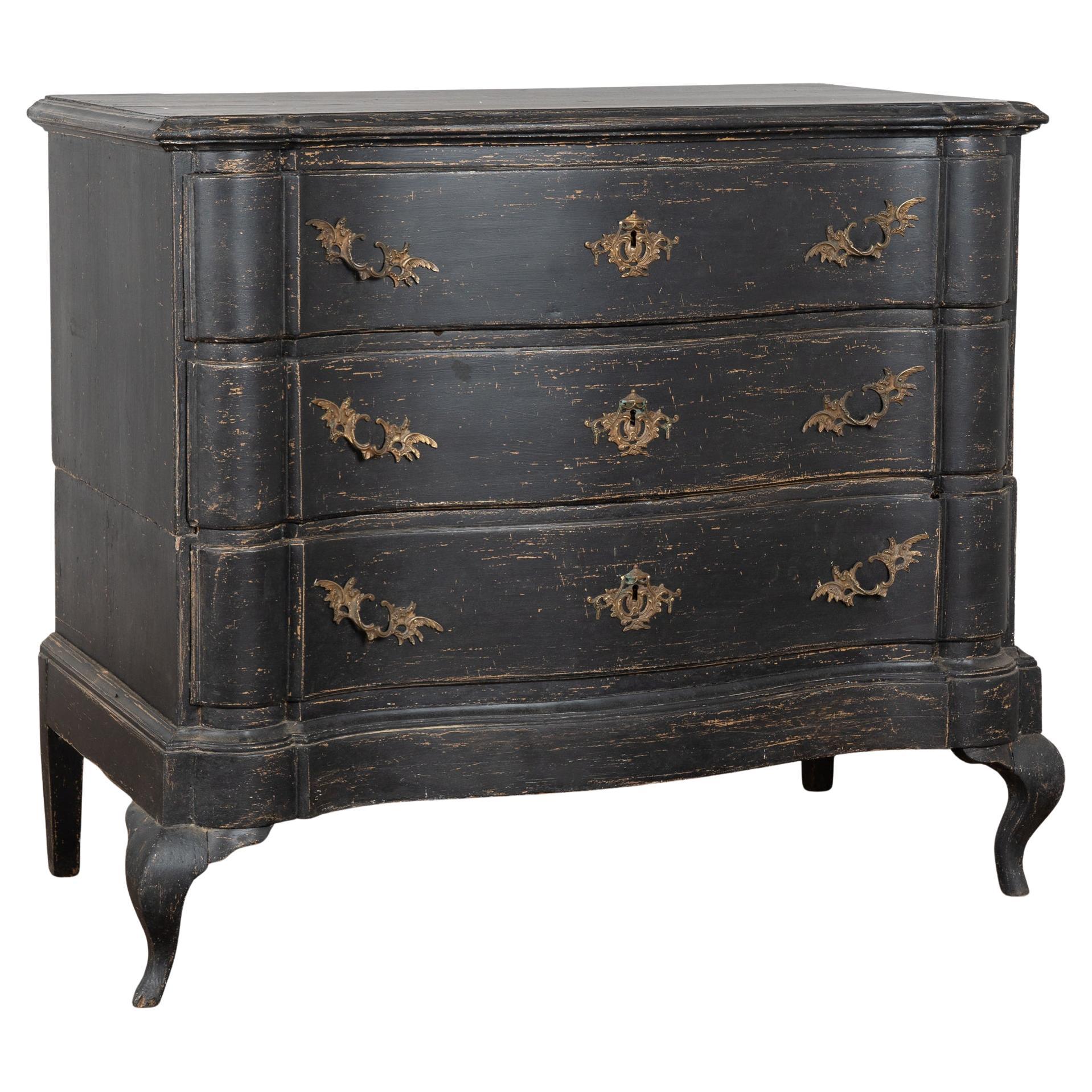 Late 18th Century Black Chest of Three Drawers For Sale