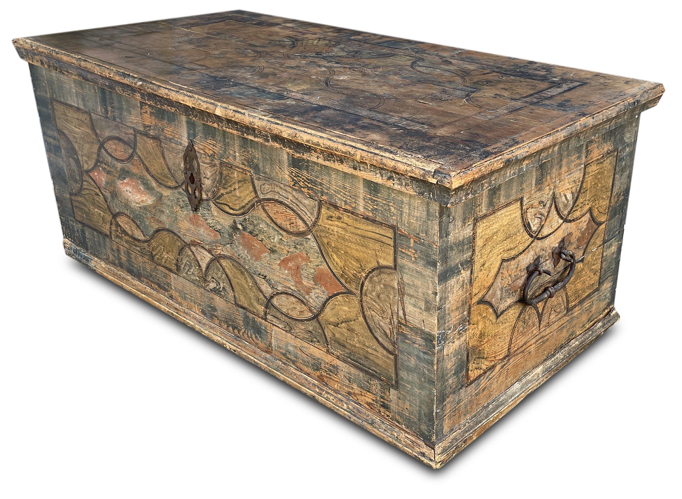 Folk Art Late 18th Century Blu Painted Blanket Chest For Sale