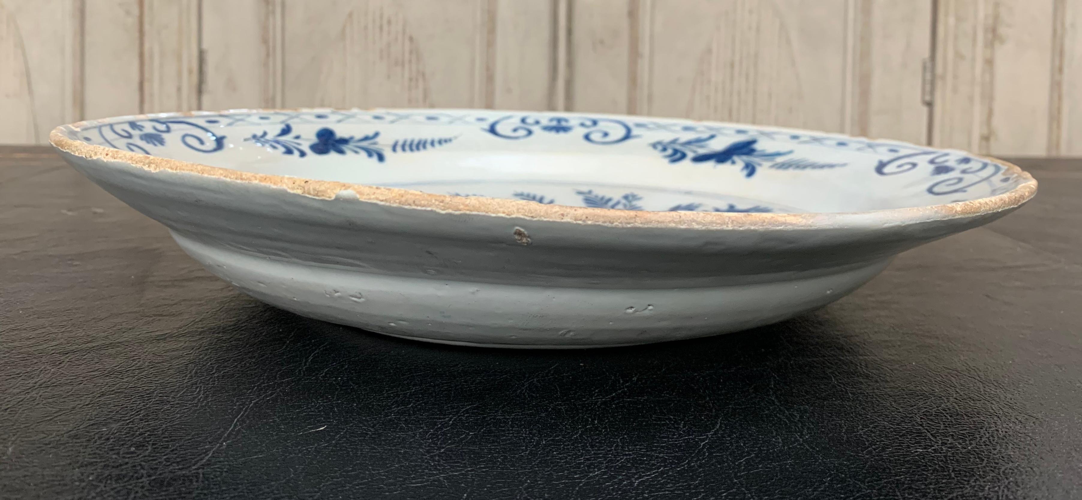 Late 18th Century Blue And White Glazed Faience Charger, circa 1770, Denmark For Sale 2