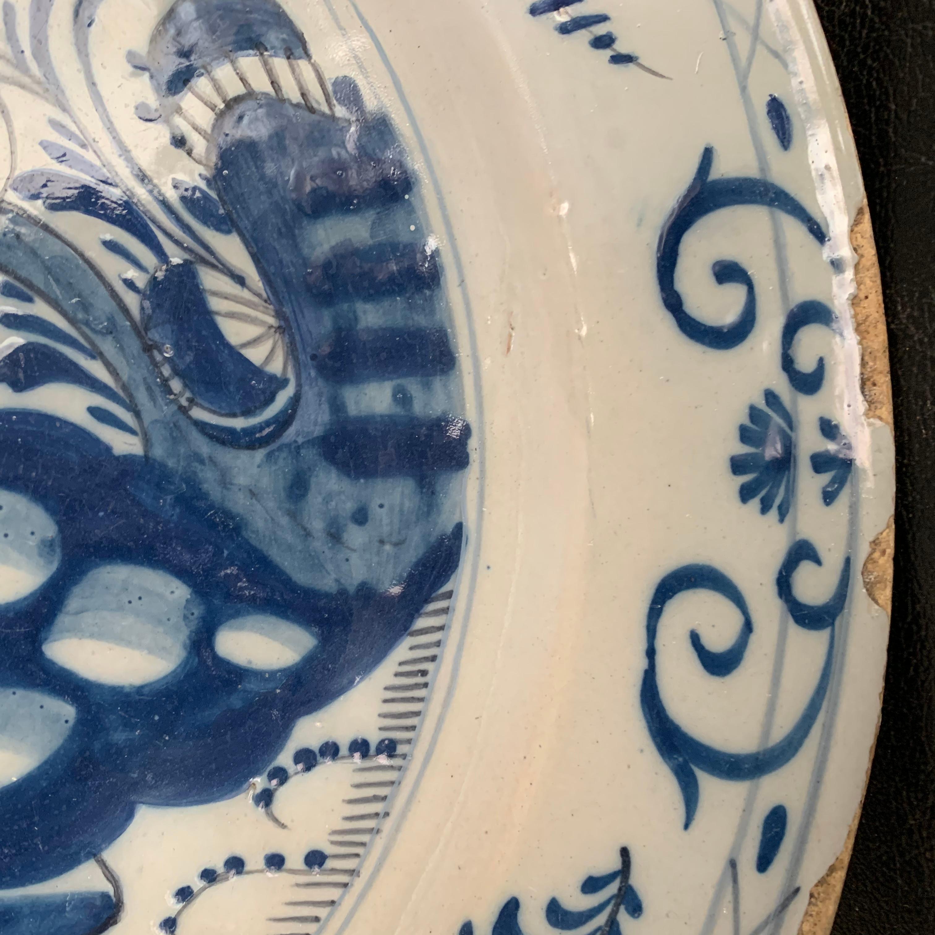 Late 18th Century Blue And White Glazed Faience Charger, circa 1770, Denmark For Sale 4