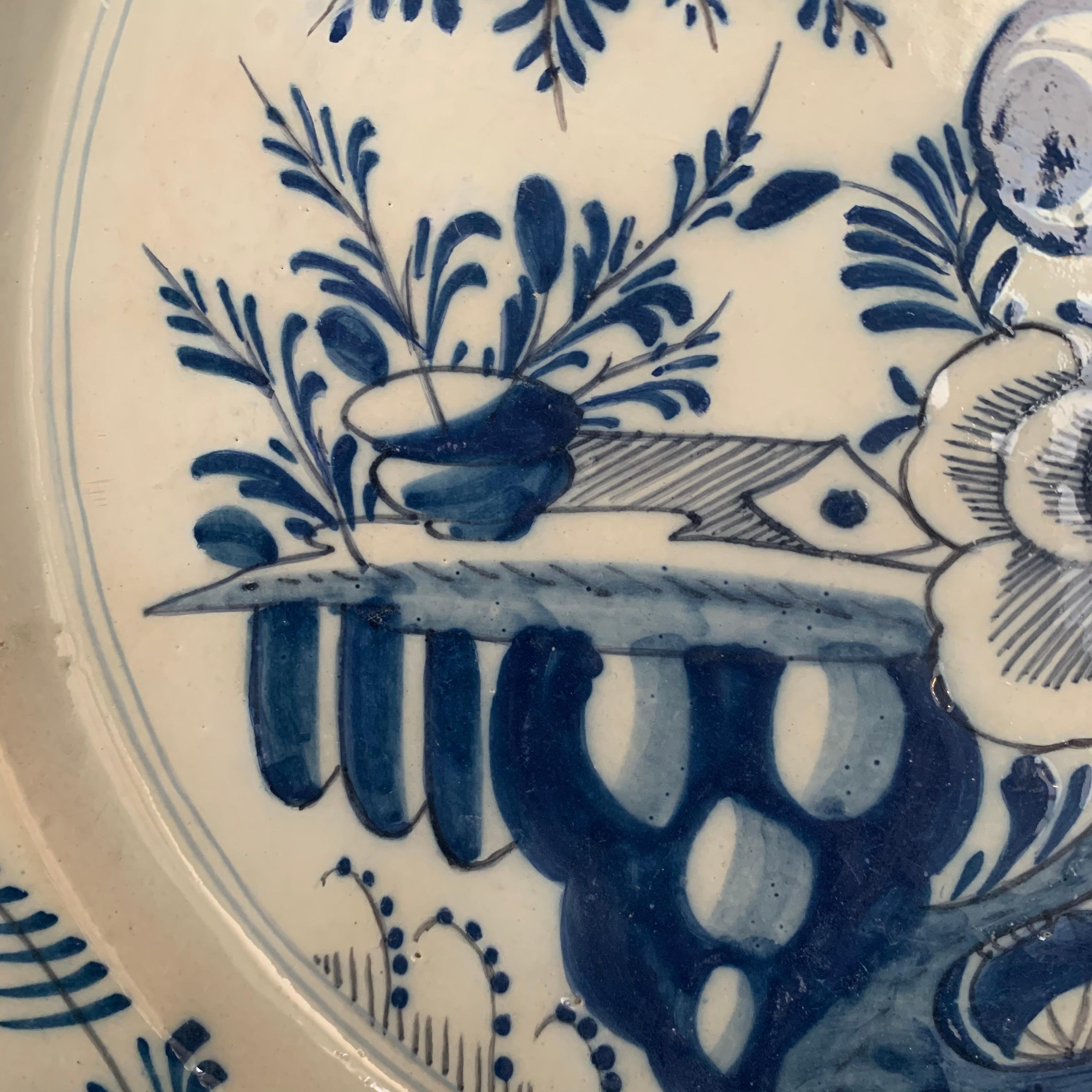 Rococo Late 18th Century Blue And White Glazed Faience Charger, circa 1770, Denmark For Sale