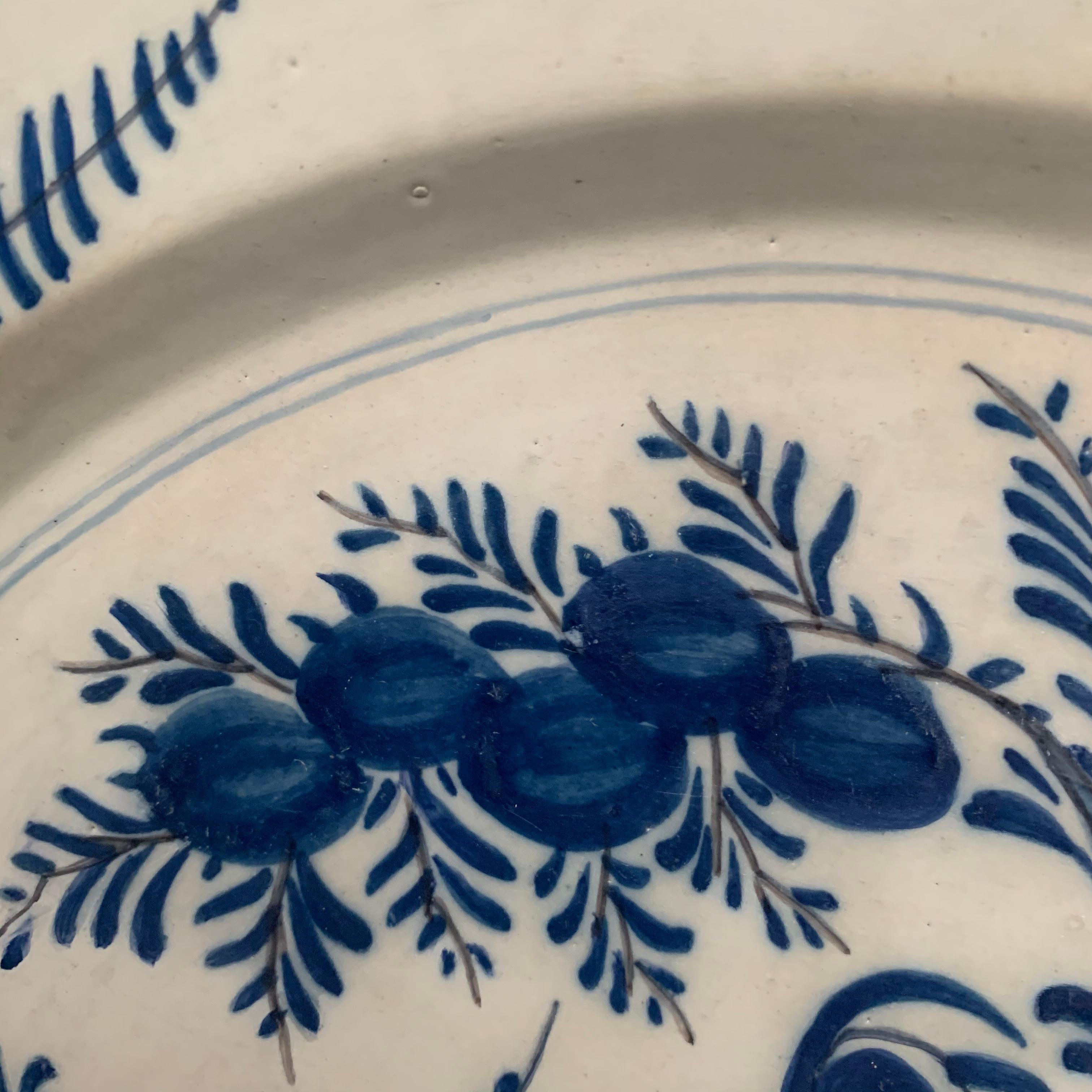 Danish Late 18th Century Blue And White Glazed Faience Charger, circa 1770, Denmark For Sale