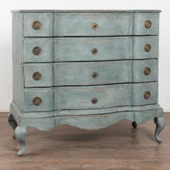 Late 18th Century Blue Rococo Large Chest of Four Drawers, Denmark
