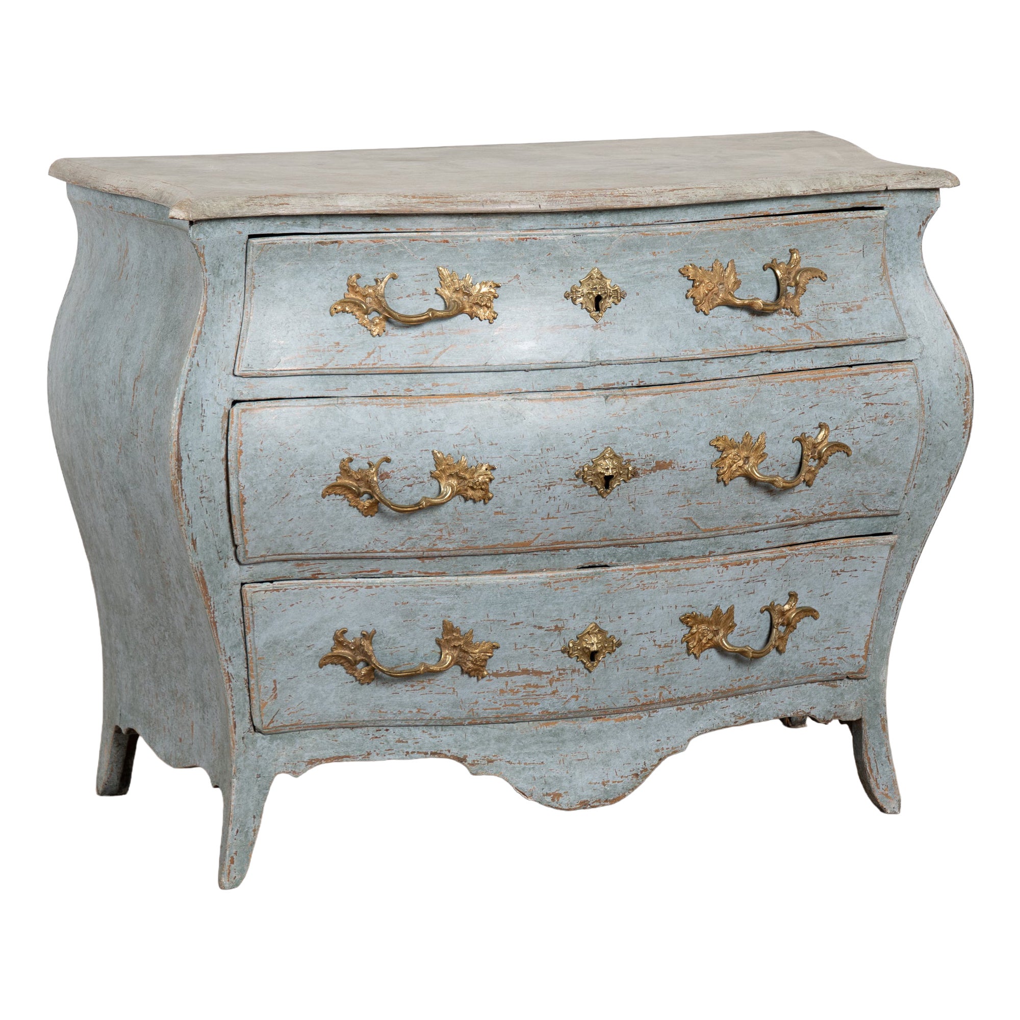 Late 18th Century Blue Swedish Bombay Chest of Three Drawers