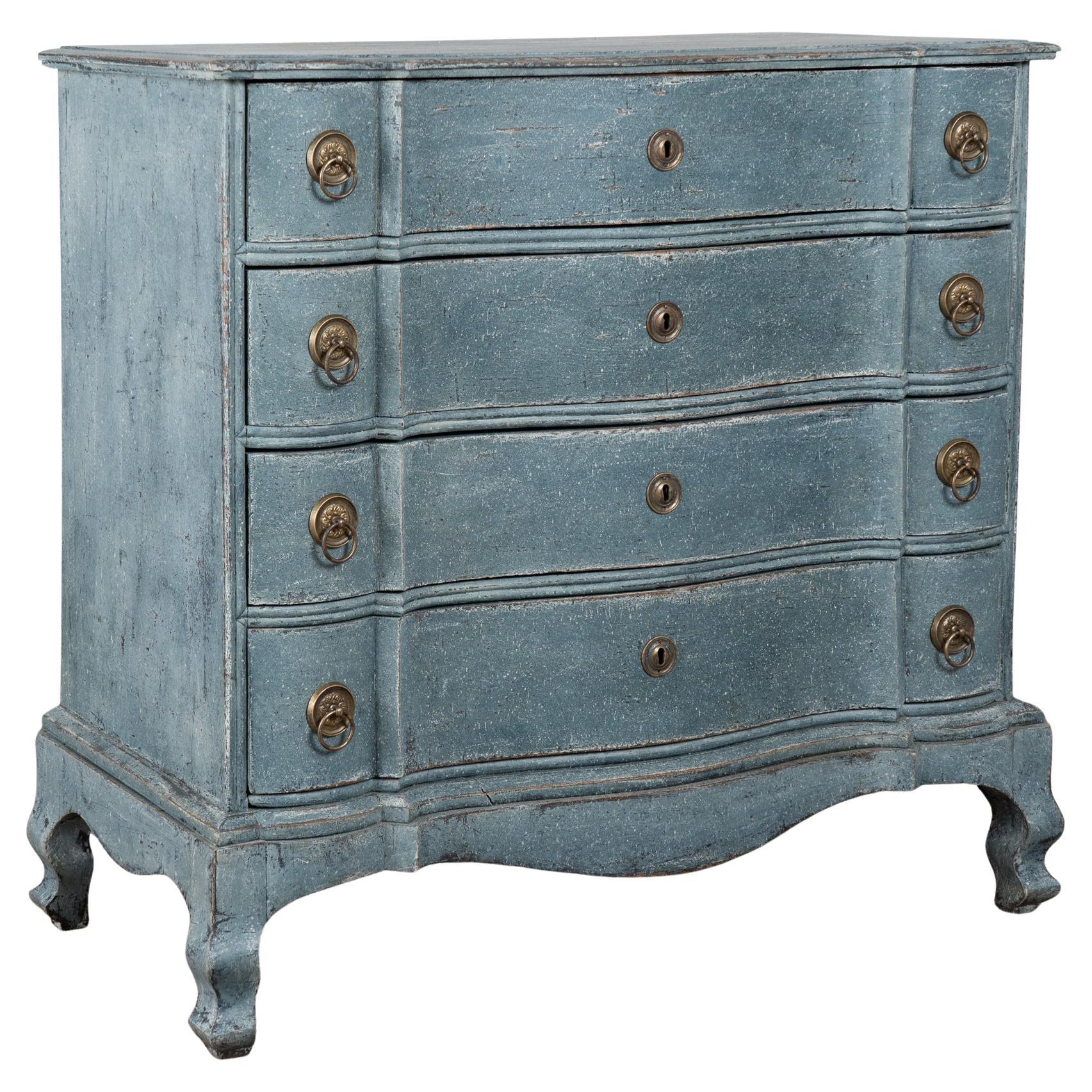 Late 18th Century Blue Swedish Rococo Chest of Four Drawers