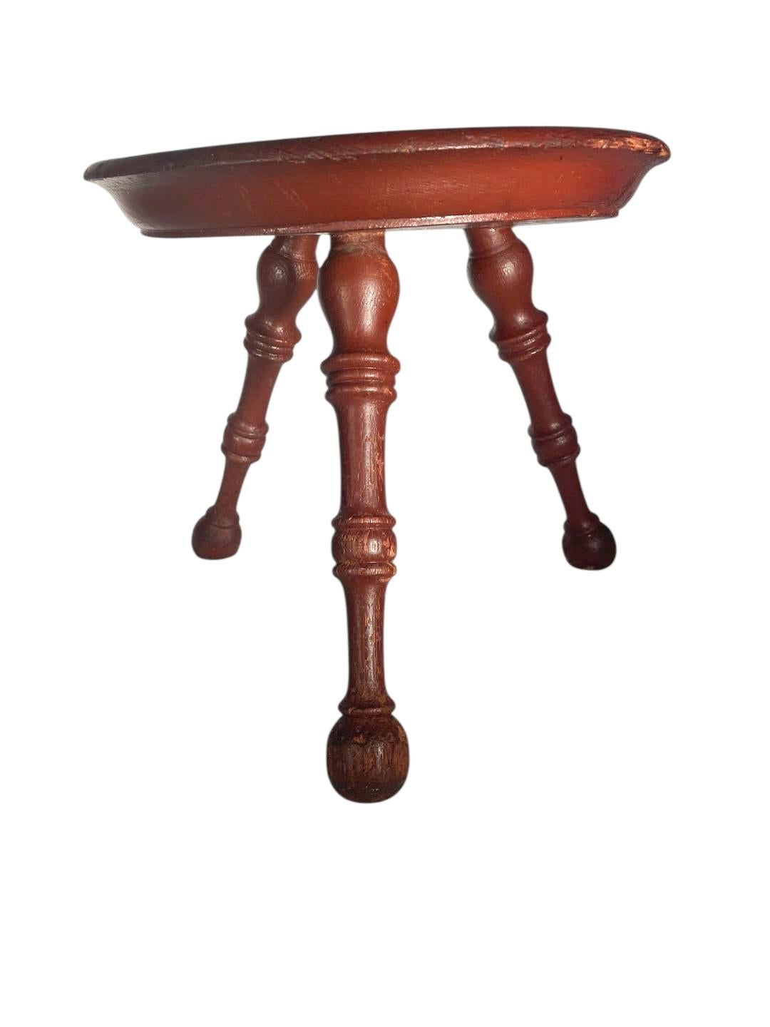Late 18th Century Boldly Turned Windsor Stool in Old Red Paint For Sale 6
