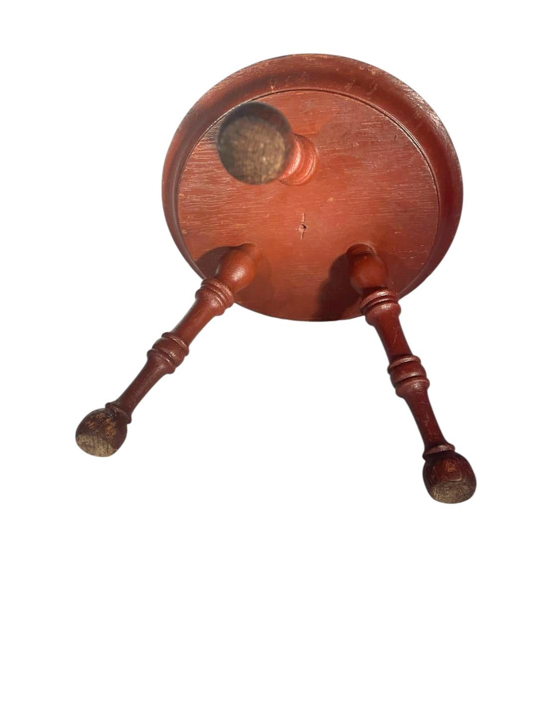 Late 18th Century Boldly Turned Windsor Stool in Old Red Paint For Sale 3