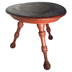 Late 18th Century Boldly Turned Windsor Stool in Old Red Paint