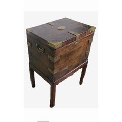 Late 18th Century Brass-Bound Campaign Chest on Stand With Engraved Plaque