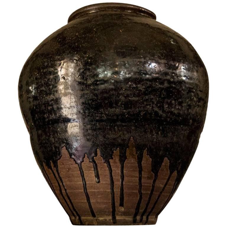 Late 18th Century Khmer Brown Glazed Terracotta Vase For Sale