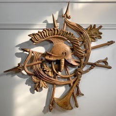 Late 18th Century Carved and Gilded Wood Trophy of Armour Coat of Arms
