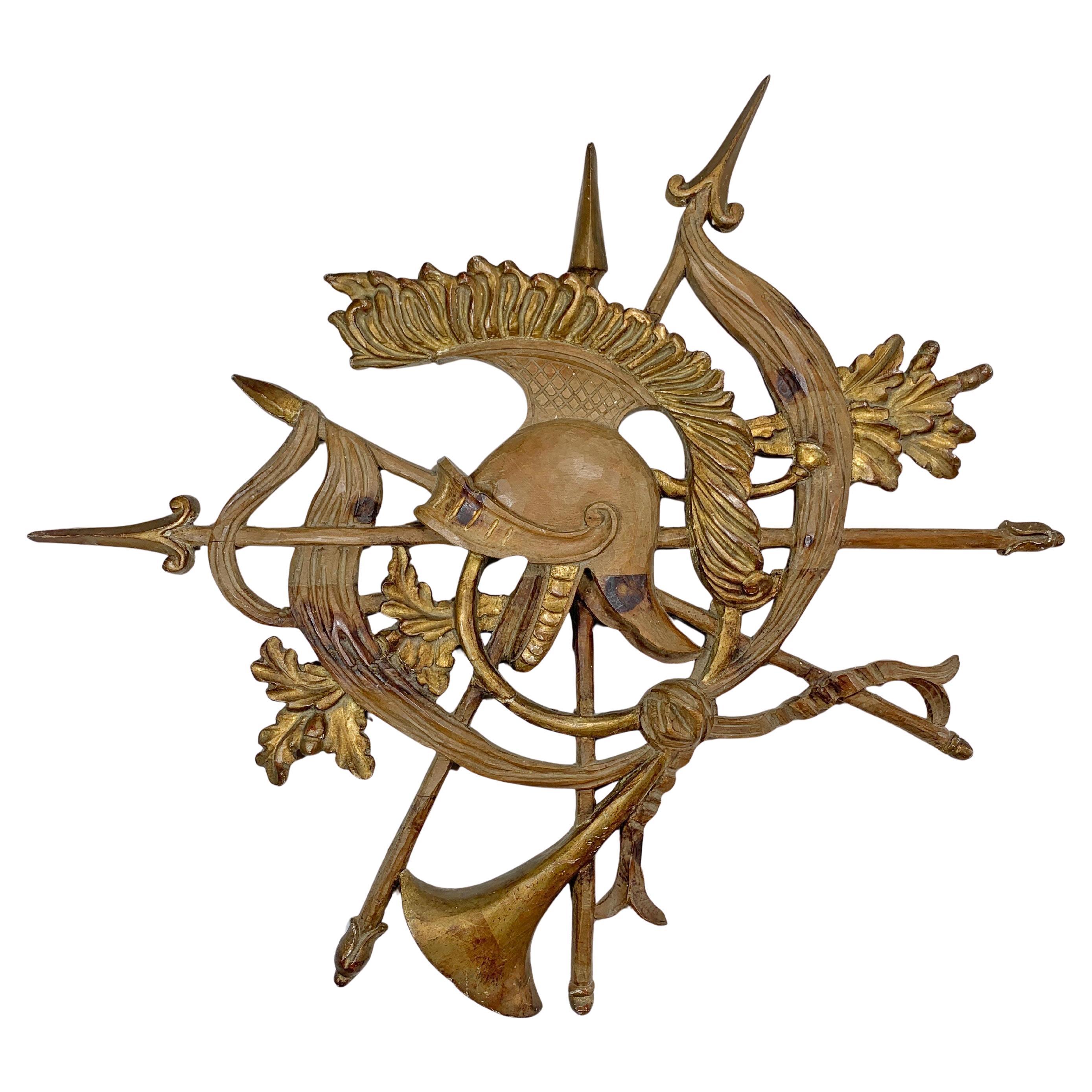 Late 18th Century Carved and Gilded Wood Trophy of Armour Coat of Arms