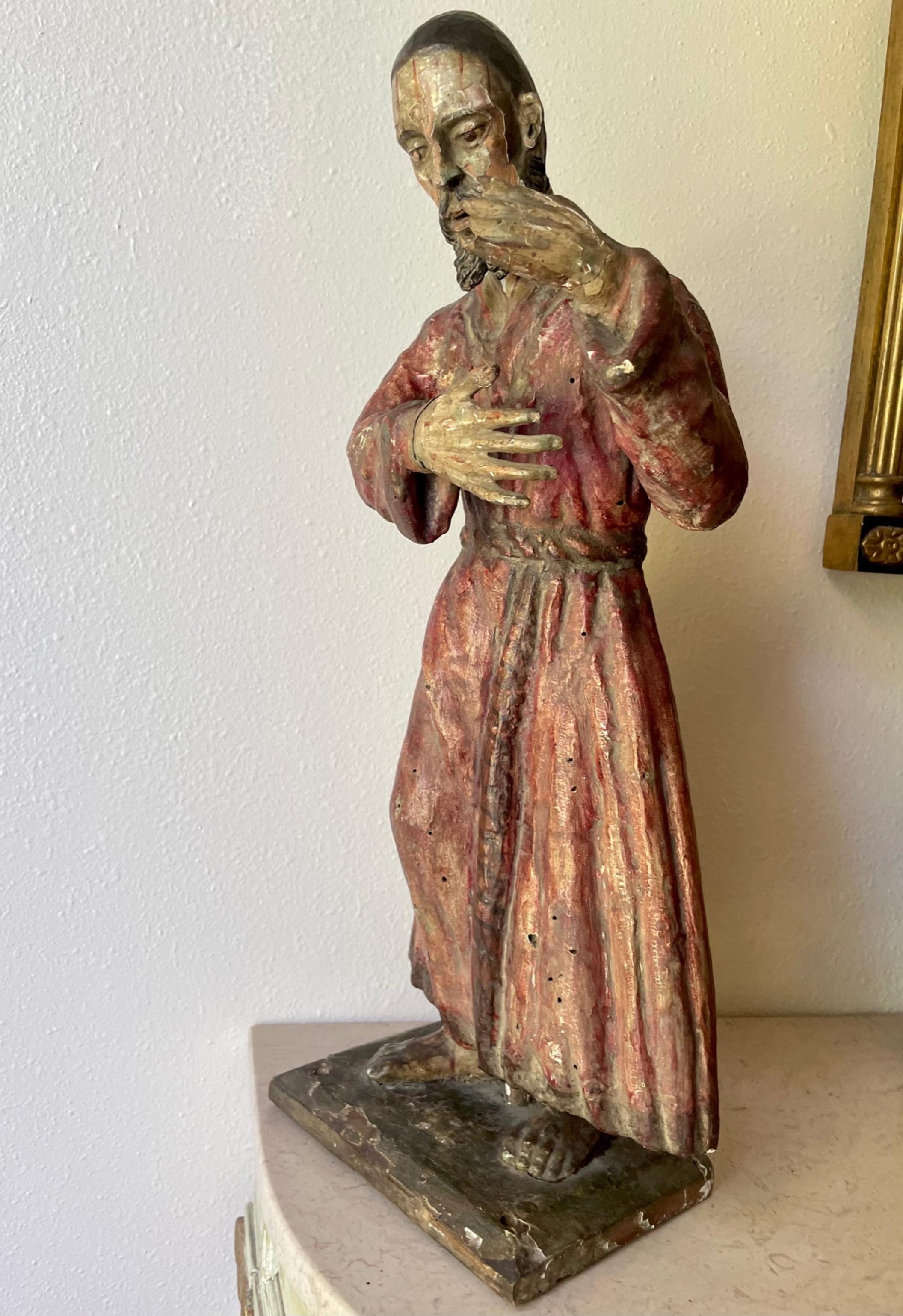 Baroque Late 18th Century Carved and Polychrome Italian Santo Statue