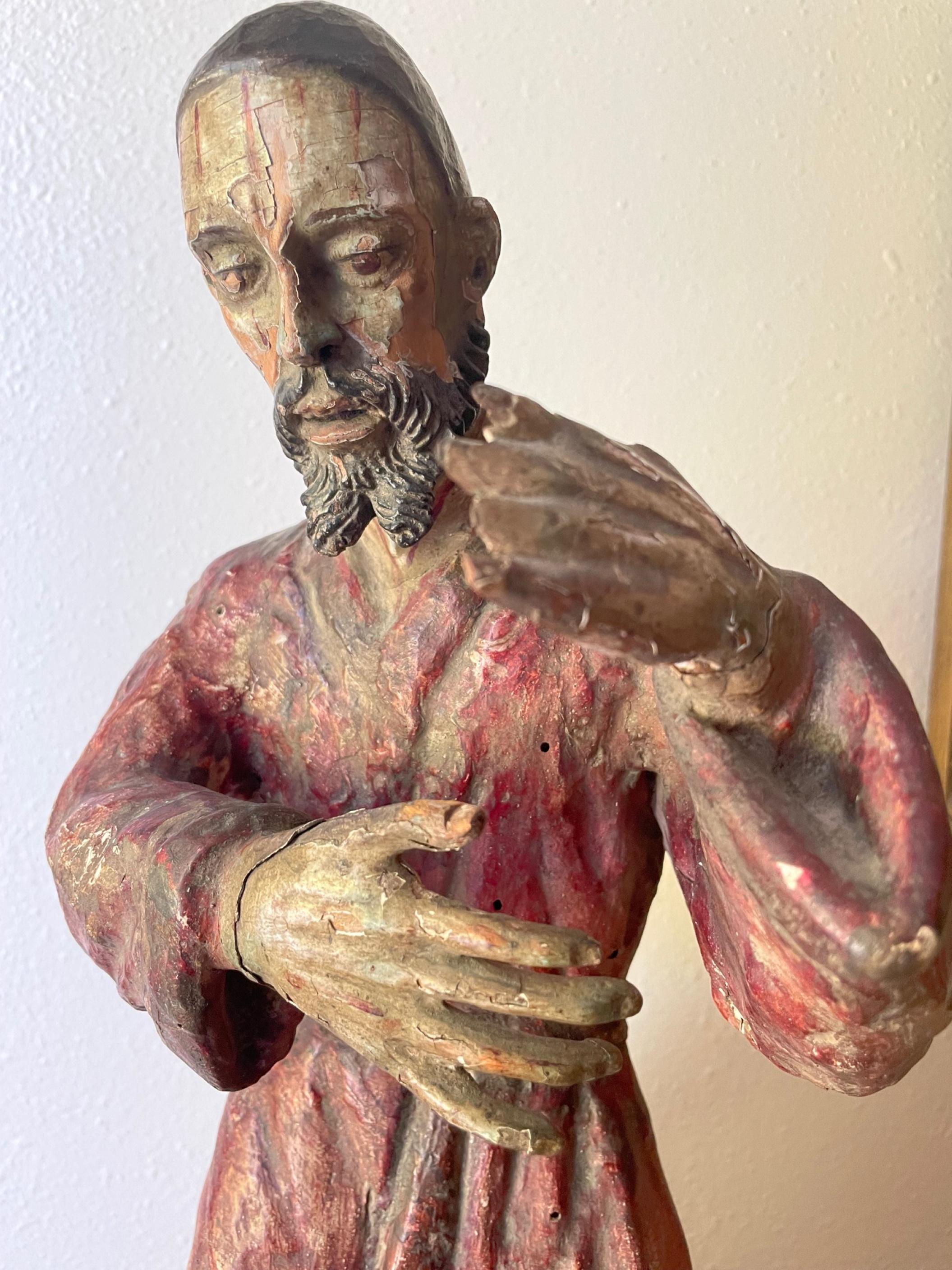 Hand-Carved Late 18th Century Carved and Polychrome Italian Santo Statue