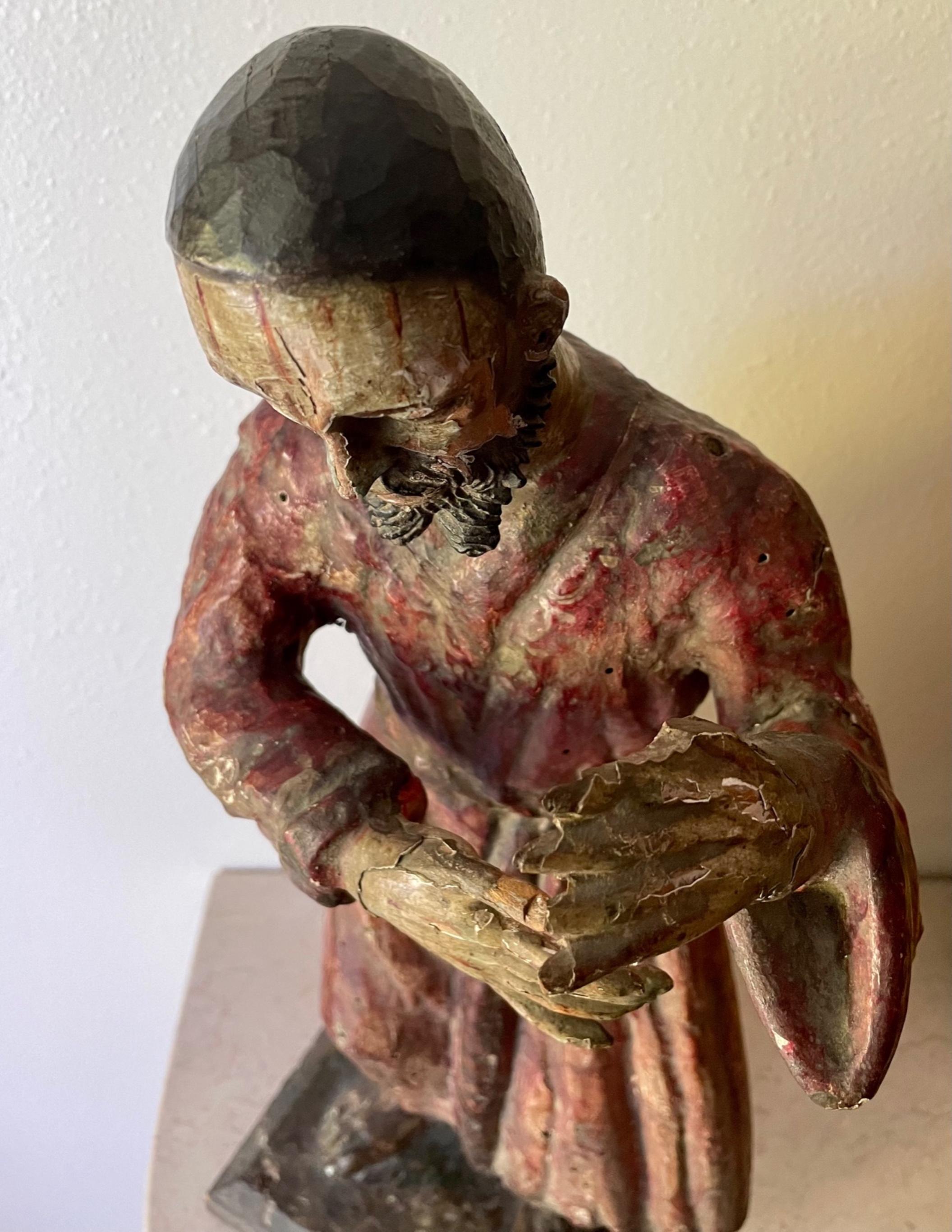 Late 18th Century Carved and Polychrome Italian Santo Statue In Fair Condition In Vero Beach, FL