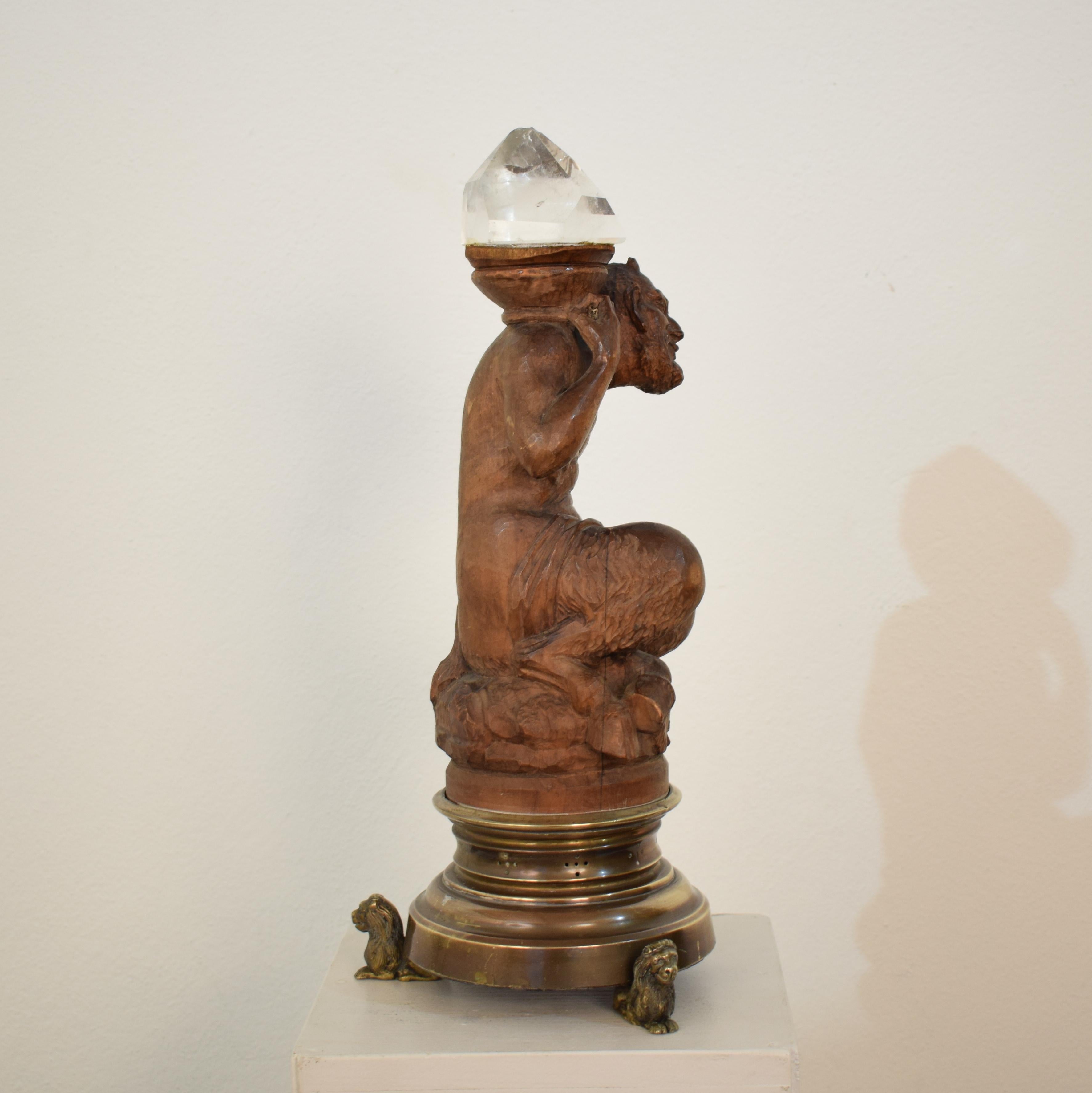 Late 18th Century Carved Faun with a Crystal Stone and a Brass Base with Lions 11