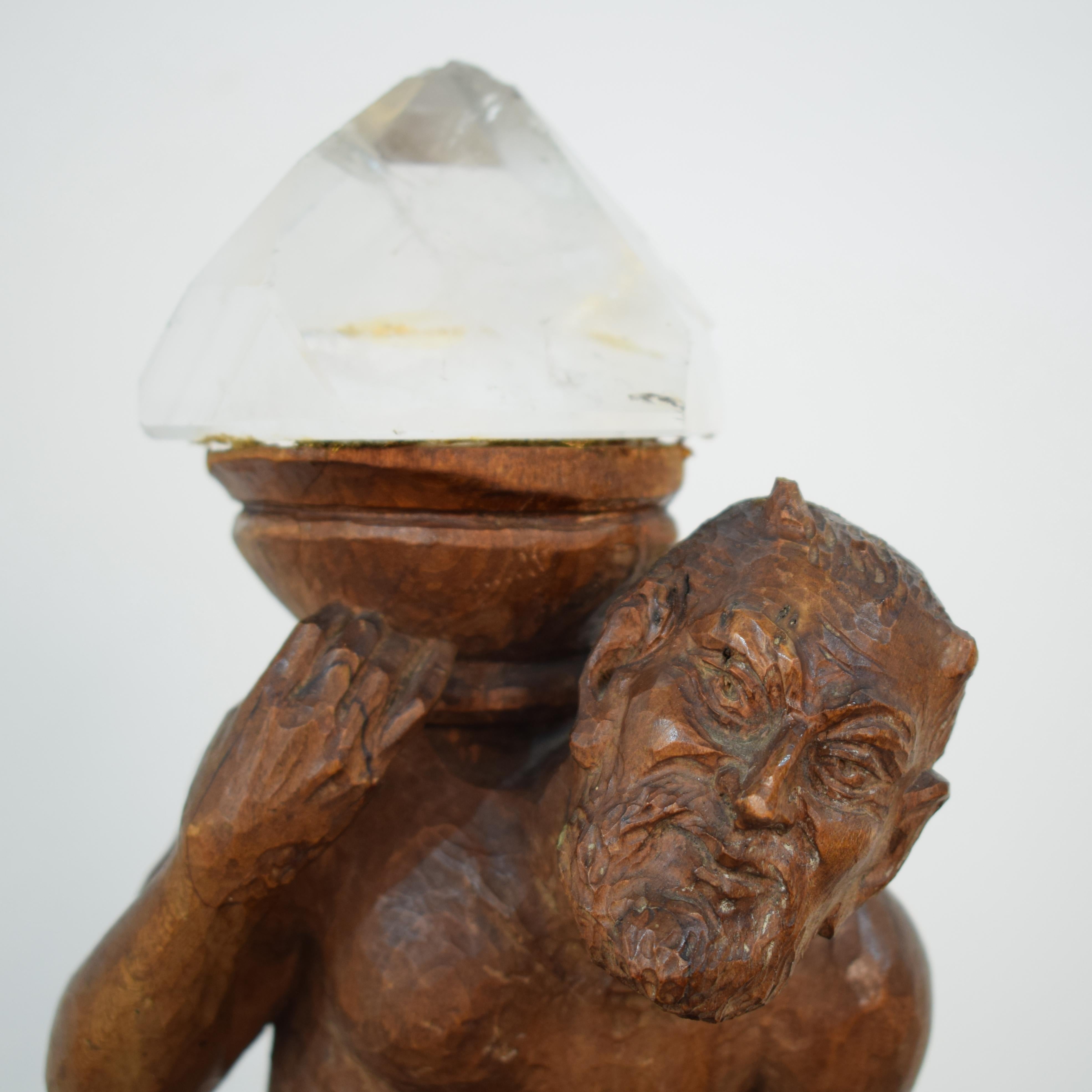 Late 18th Century Carved Faun with a Crystal Stone and a Brass Base with Lions 2