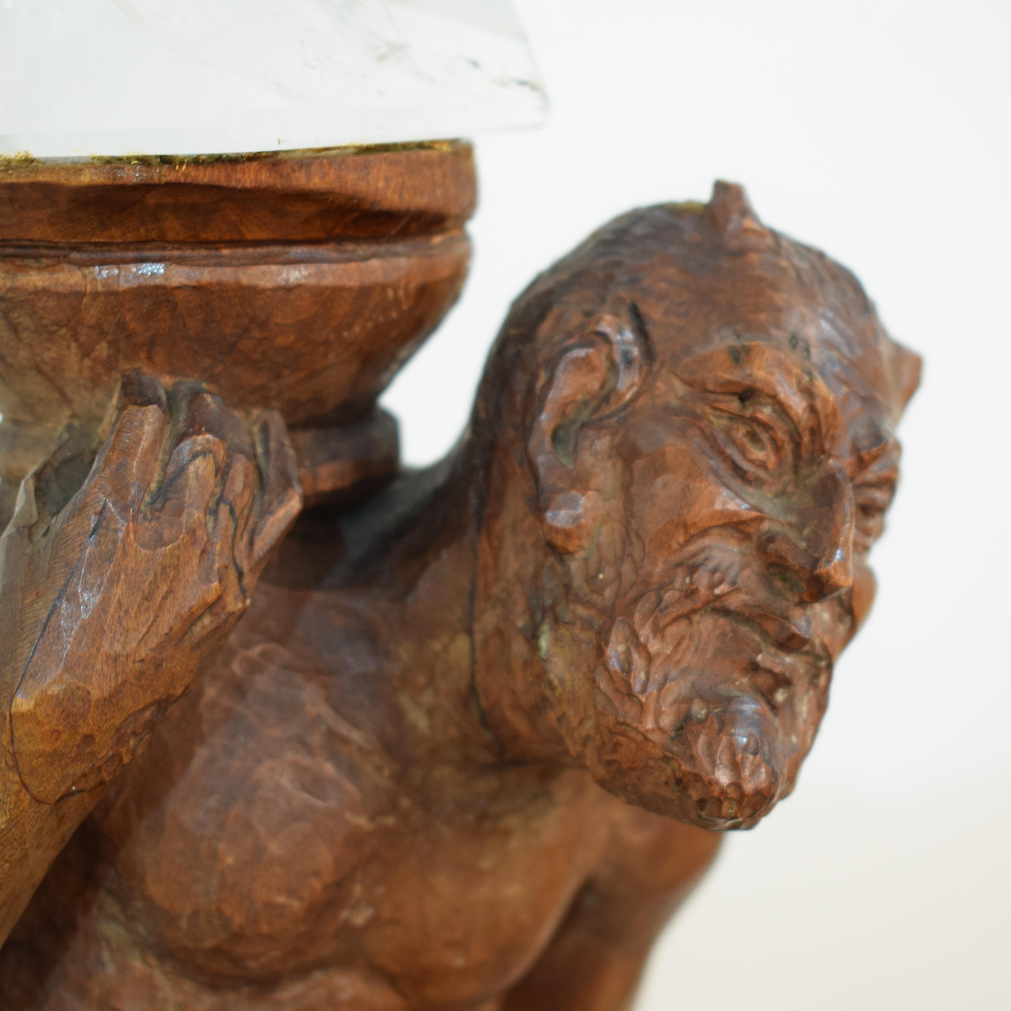 Late 18th Century Carved Faun with a Crystal Stone and a Brass Base with Lions 3