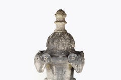 Late 18th Century Carved Limestone Garden Urn with Stylised Ram Heads