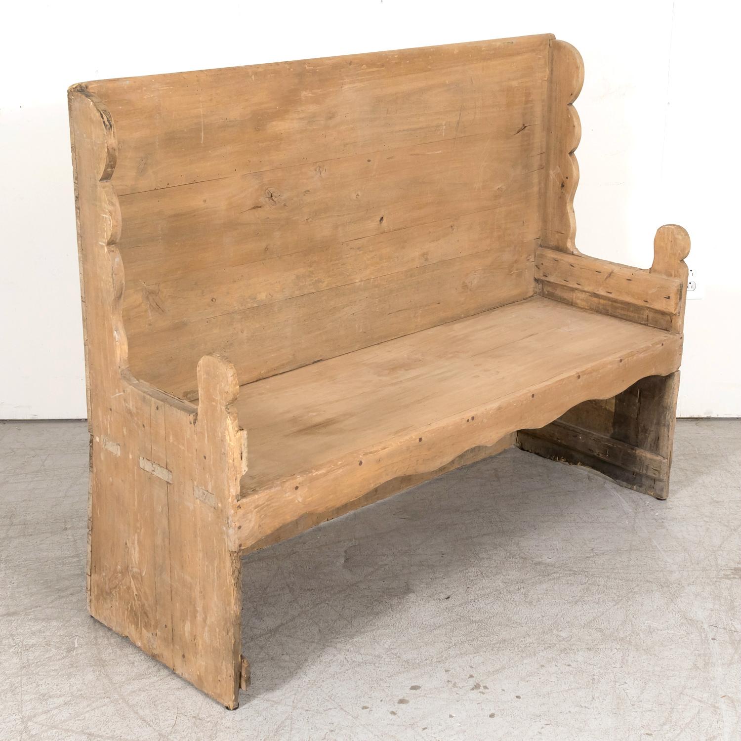 Late 18th Century Carved Primitive Spanish Catalan Settle Bench  3