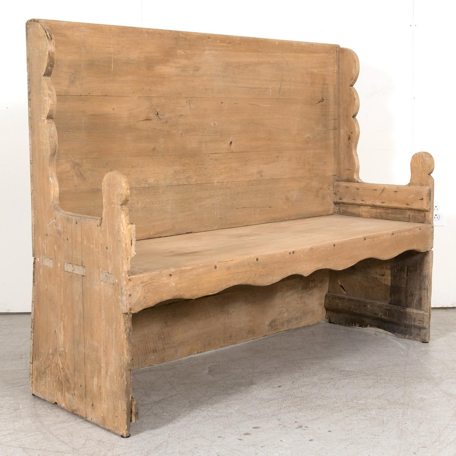 Late 18th Century Carved Primitive Spanish Catalan Settle Bench  4