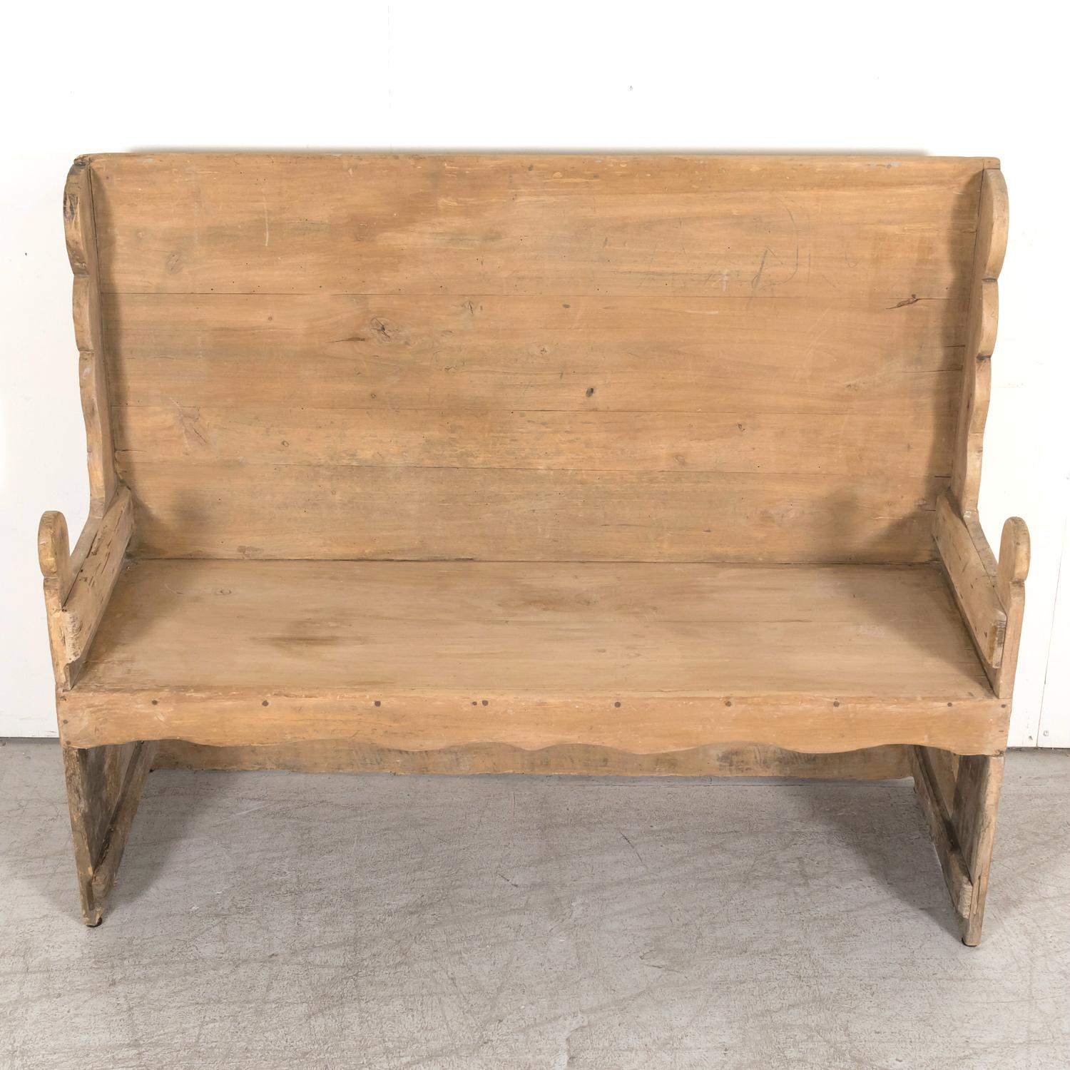 Pine Late 18th Century Carved Primitive Spanish Catalan Settle Bench  For Sale