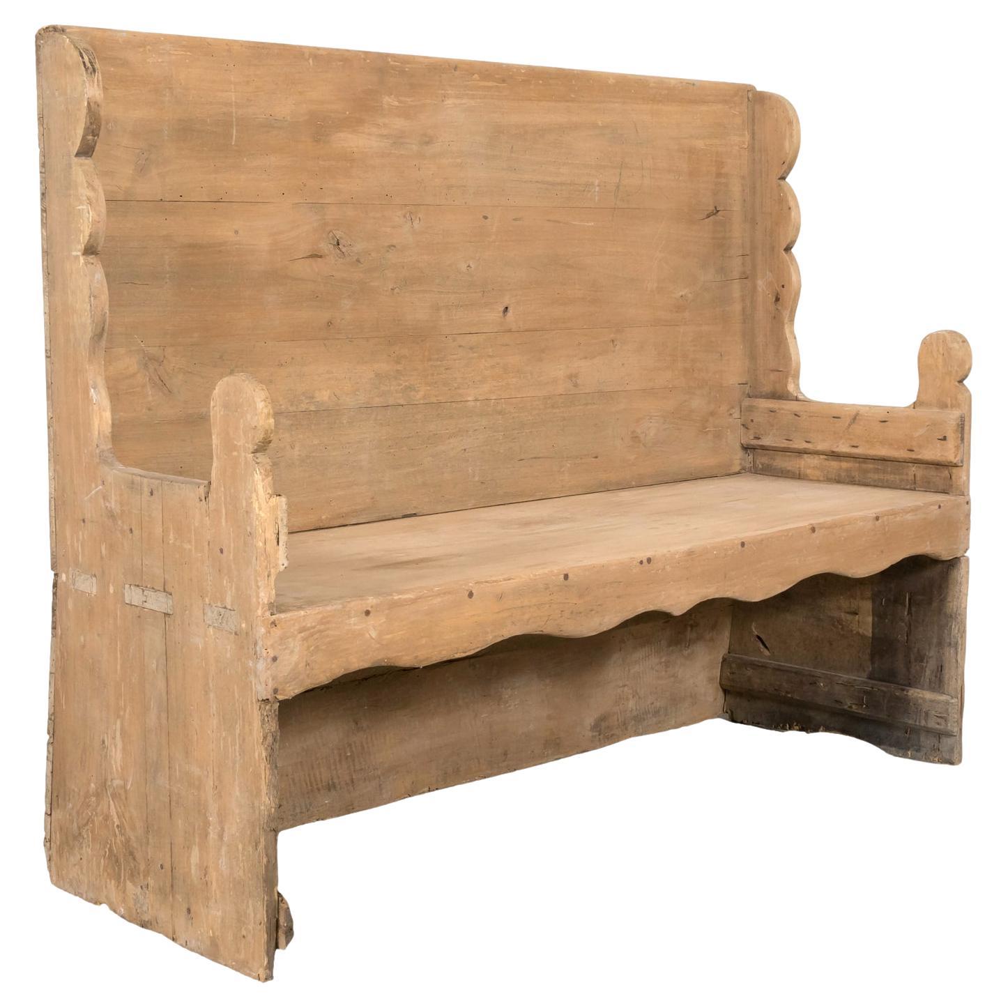 Late 18th Century Carved Primitive Spanish Catalan Settle Bench  For Sale